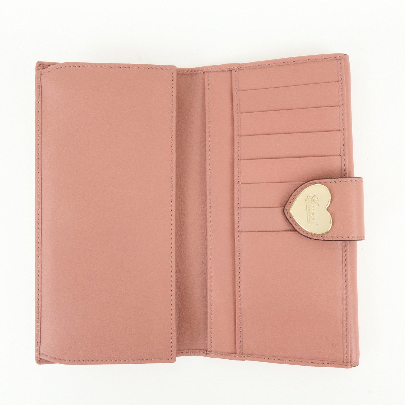 GUCCI Lovely Heart GG Canvas Leather Bi-fold Long Wallet 203550