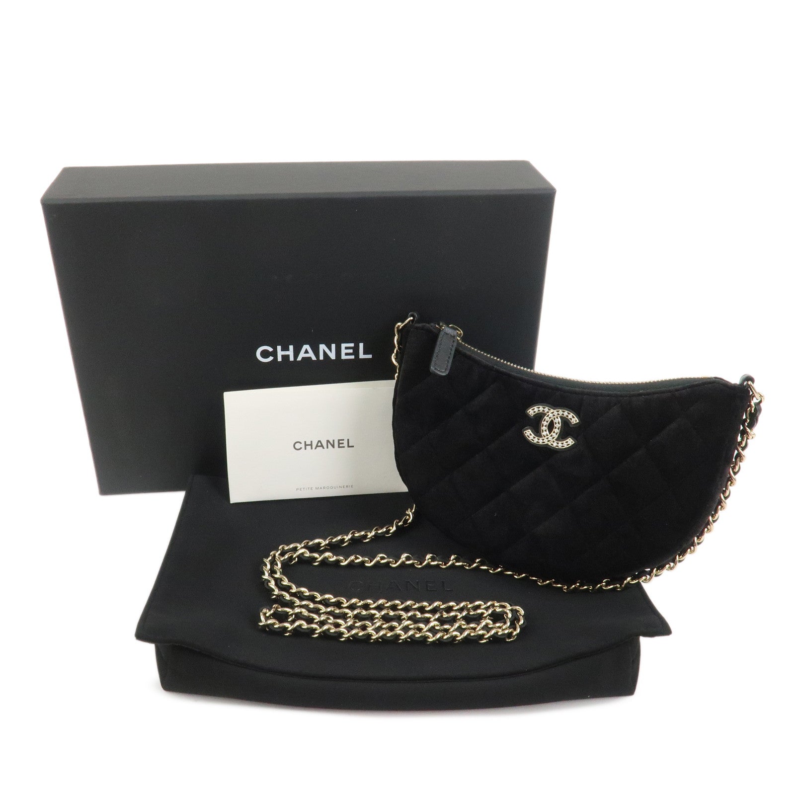 CHANEL Matelasse COCO Mark Velvet Leather Chain Shoulder Bag Black