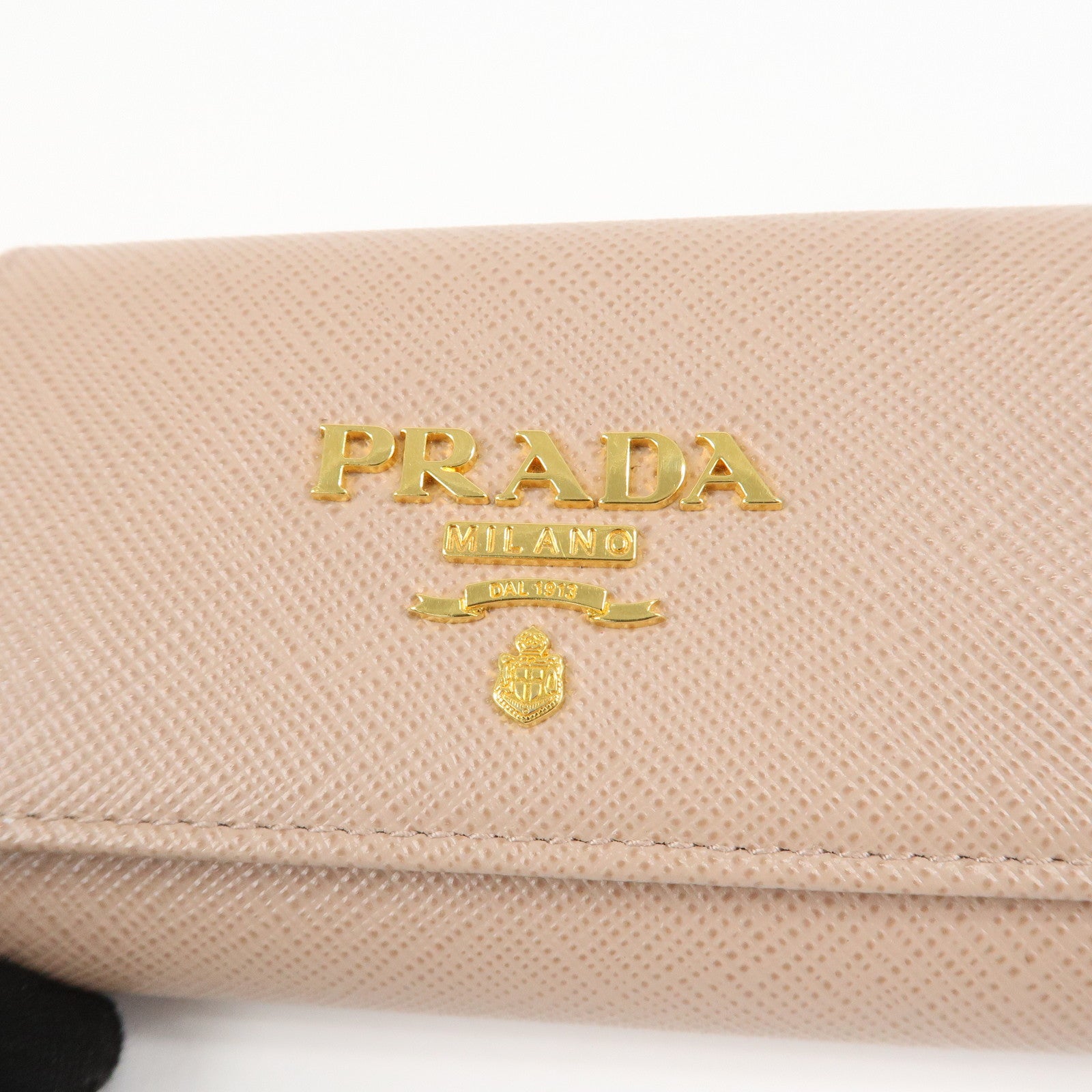 PRADA Logo Leather 4 Rings Key Case Key Holder Beige 1PG004 Used