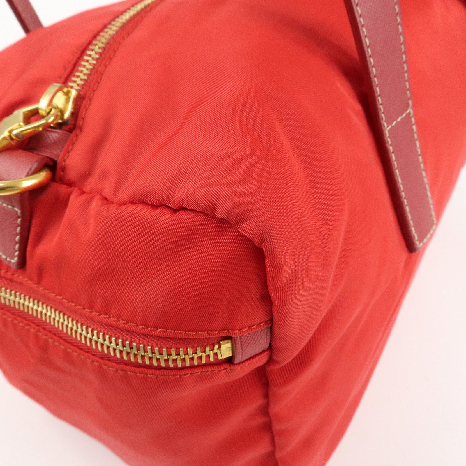 PRADA Triangle Logo Nylon Leather 2Way Shoulder Bag Hand Bag Red Used