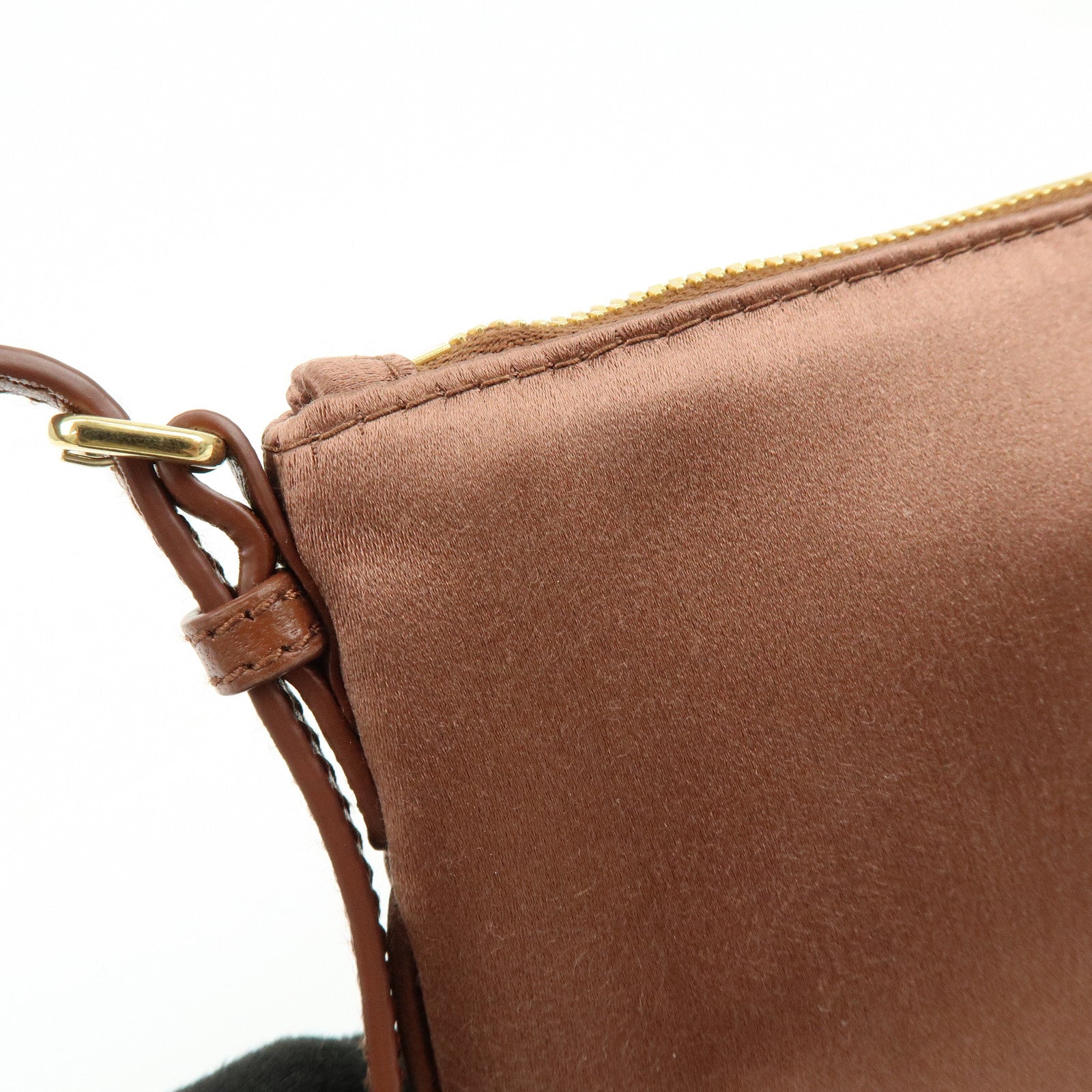 MIU MIU Logo Satin Mini Hand Bag Shoulder Bag Brown 5NI007