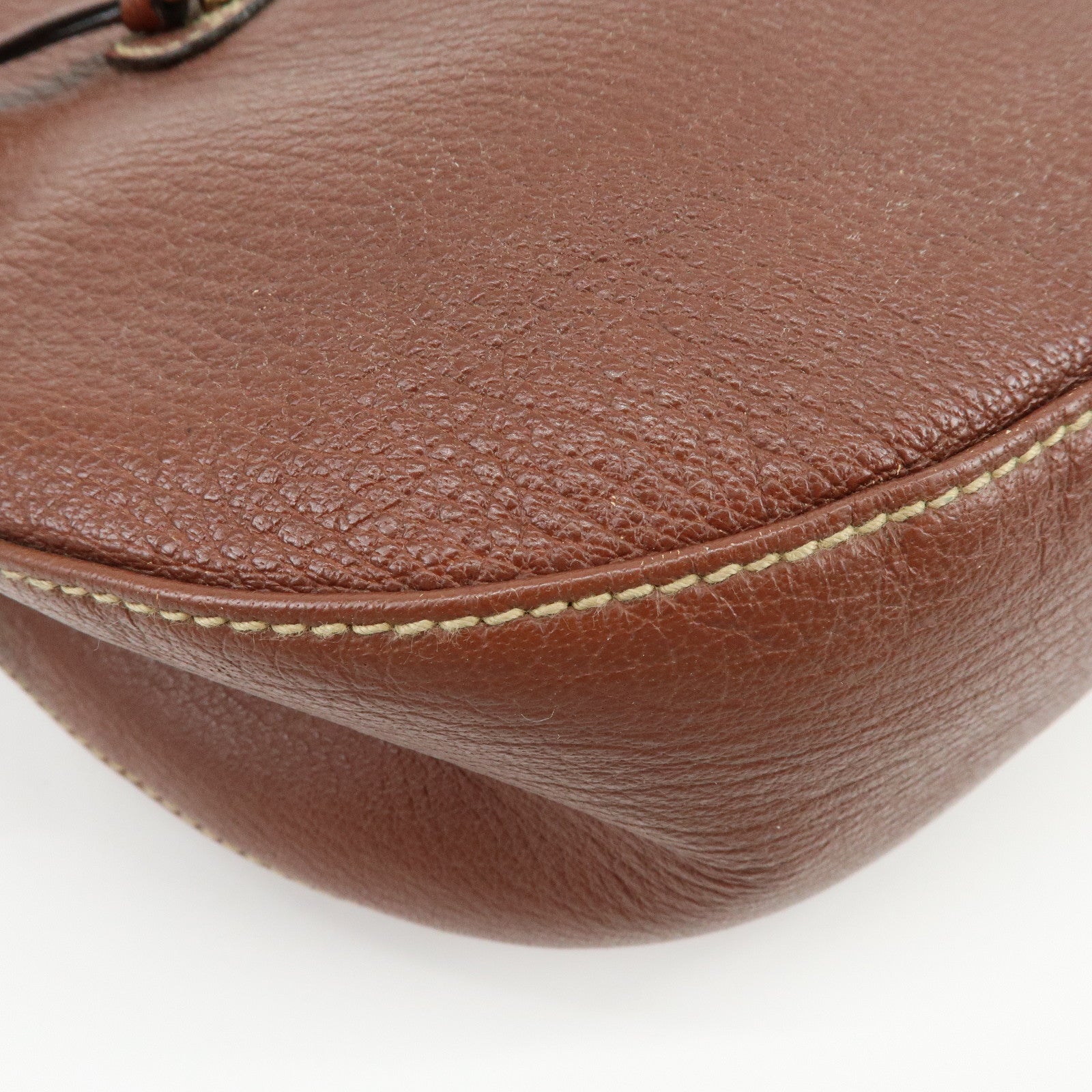 BVLGARI Leather Shoulder Bag Hand Bag Brown