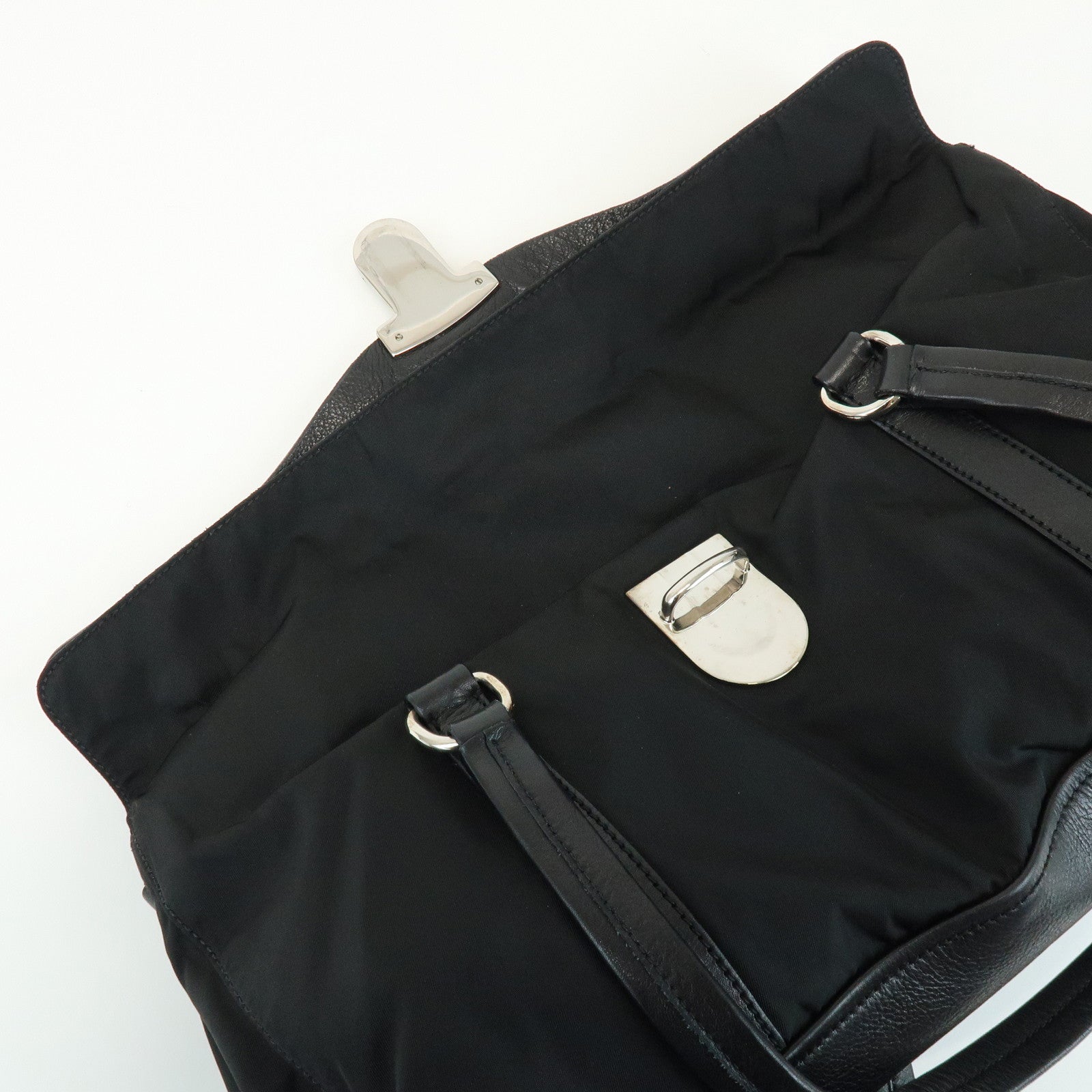 PRADA Triangle Logo Nylon Nappa Leather Shoulder Bag Black BR2613