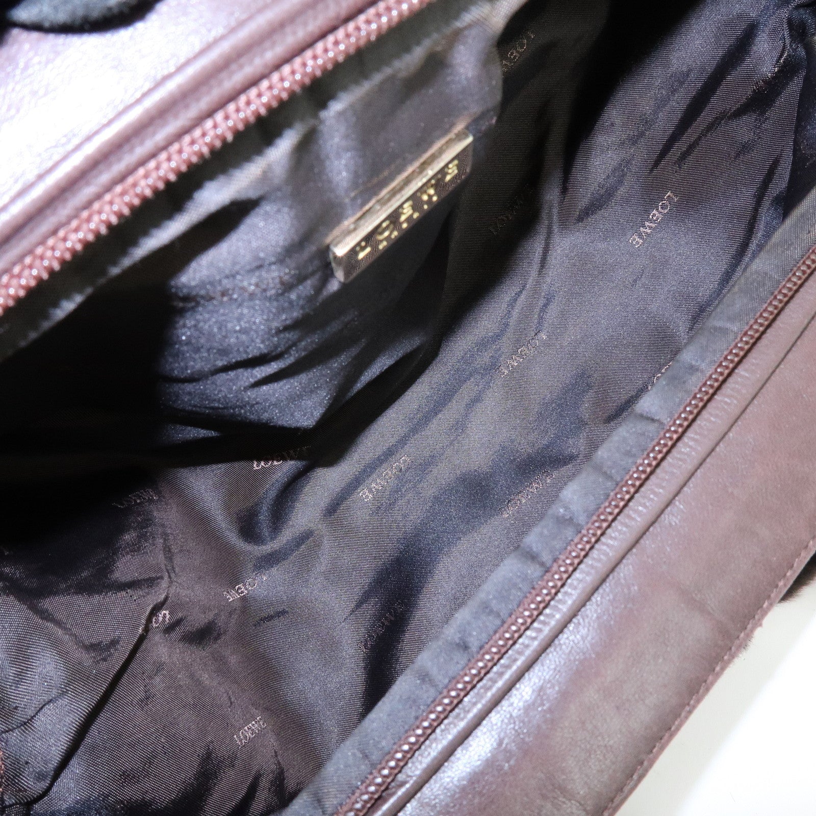 LOEWE Fur Nappa Leather Hand Bag Dark Brown