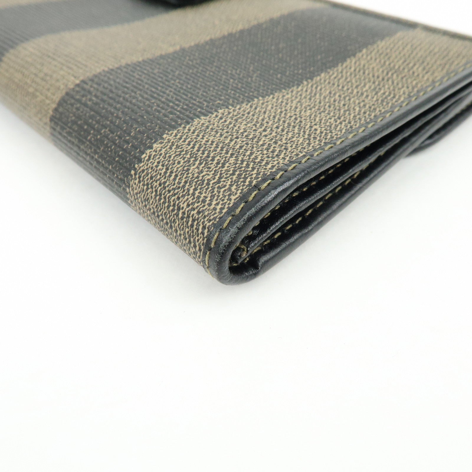 FENDI Pequin Leather PVC Long Wallet Beige Black 30806