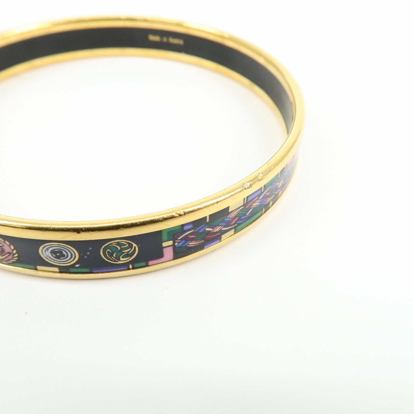 HERMES Email PM Gold Plated Bangle Bracelet Dark Navy Multicolor