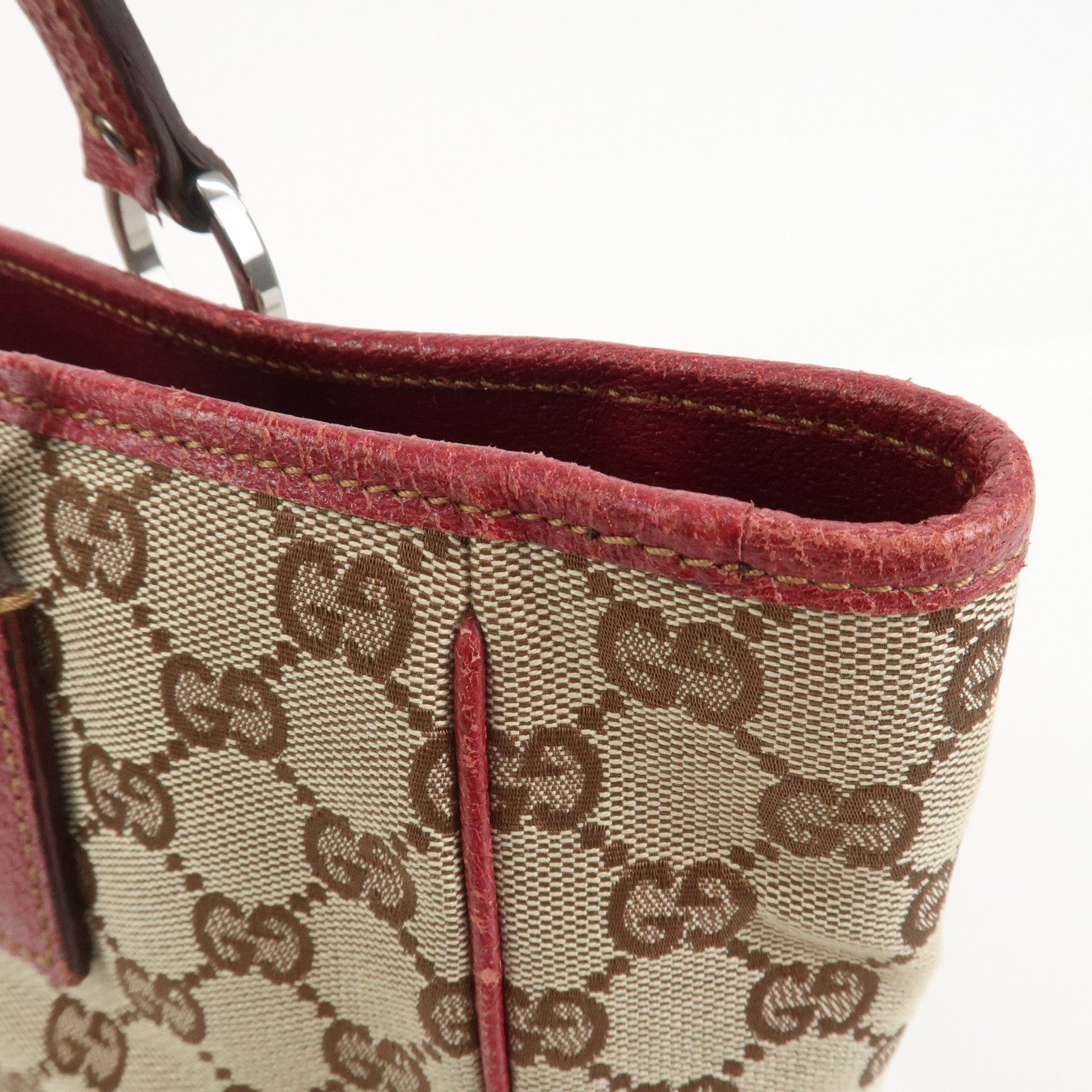 GUCCI GG Canvas Leather Hand Bag Tote Bag Beige Red 113019