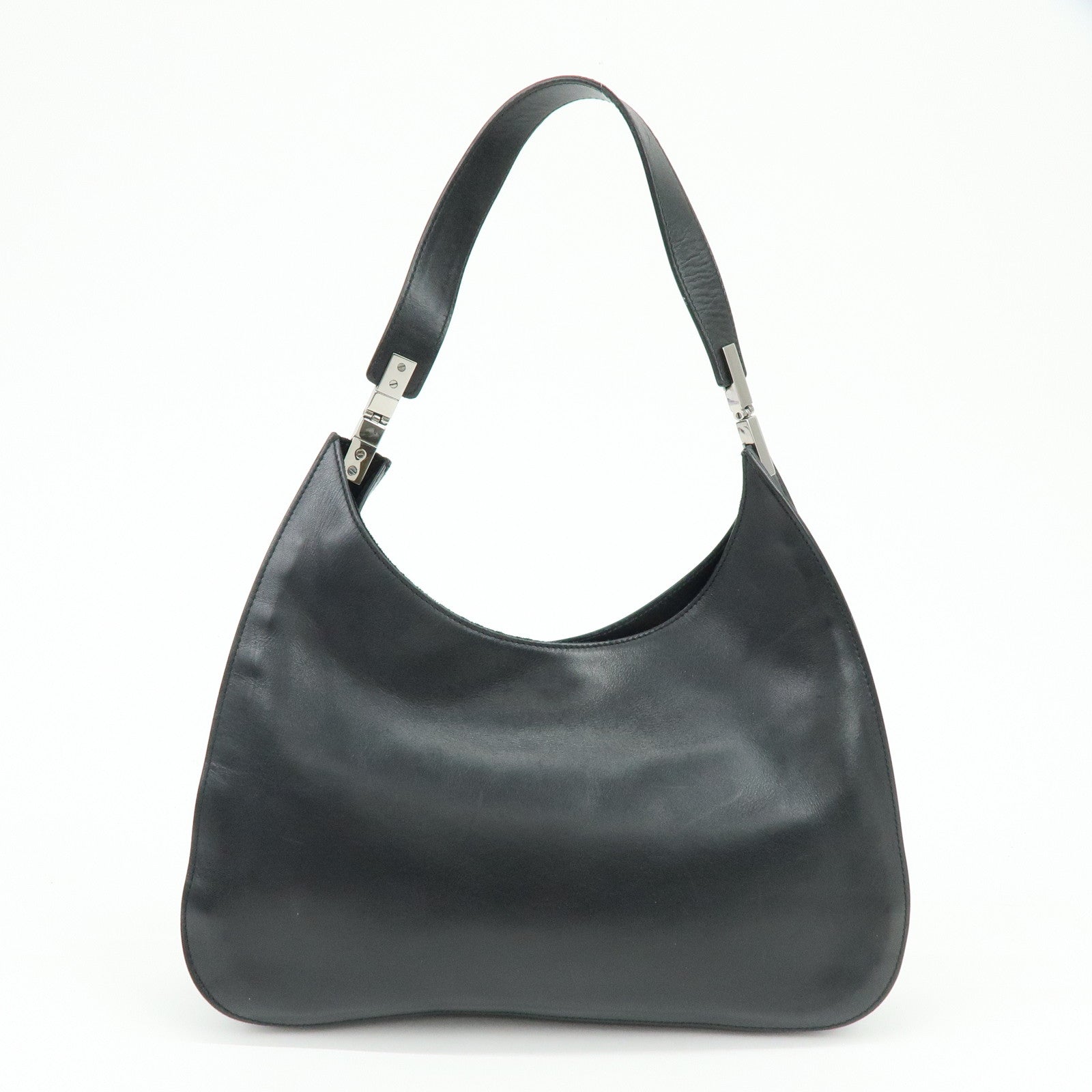 GUCCI Logo Leather Shoulder Bag Hand Bag Black 001・3767