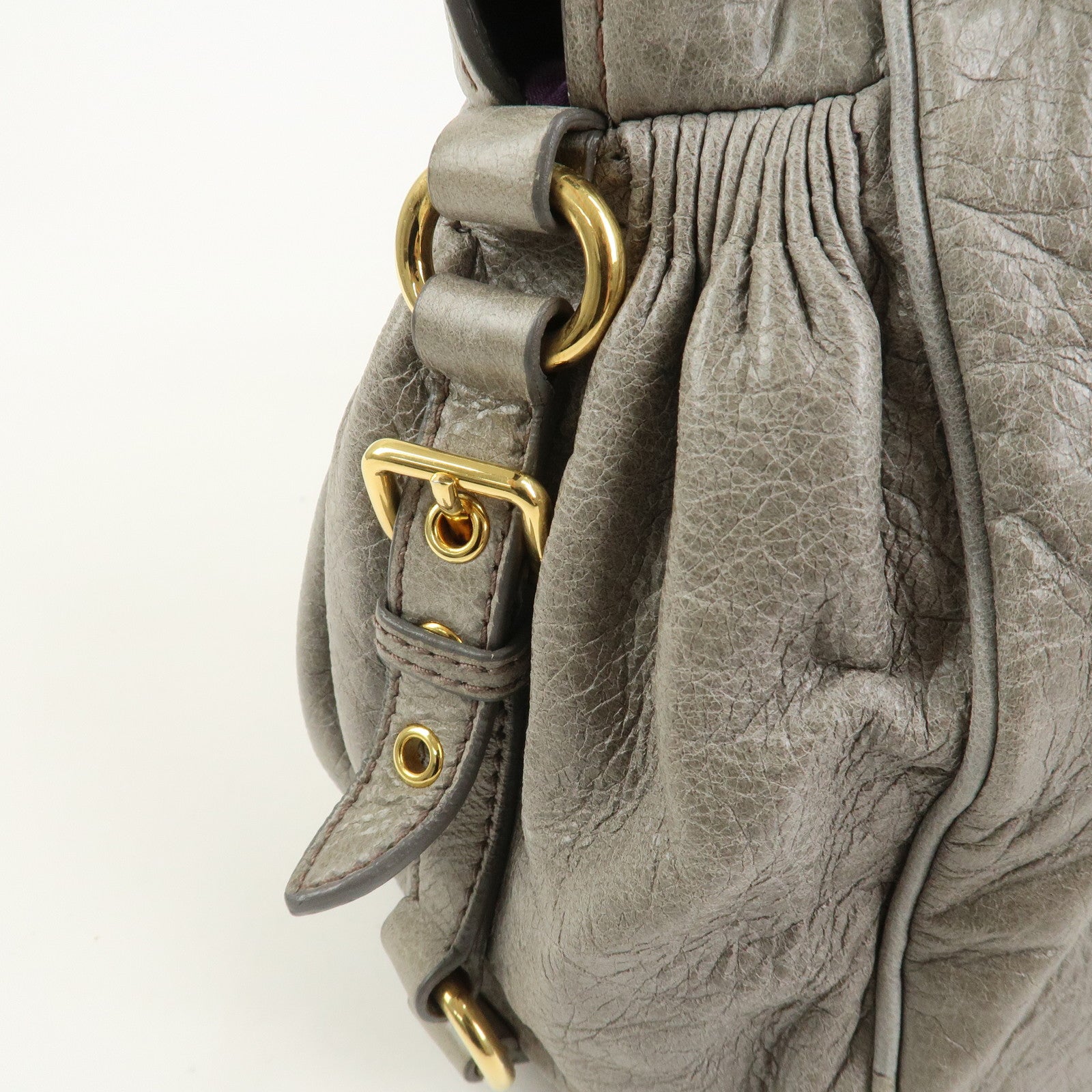 MIU MIU Logo Leather Hand Bag Shoulder Bag Gray