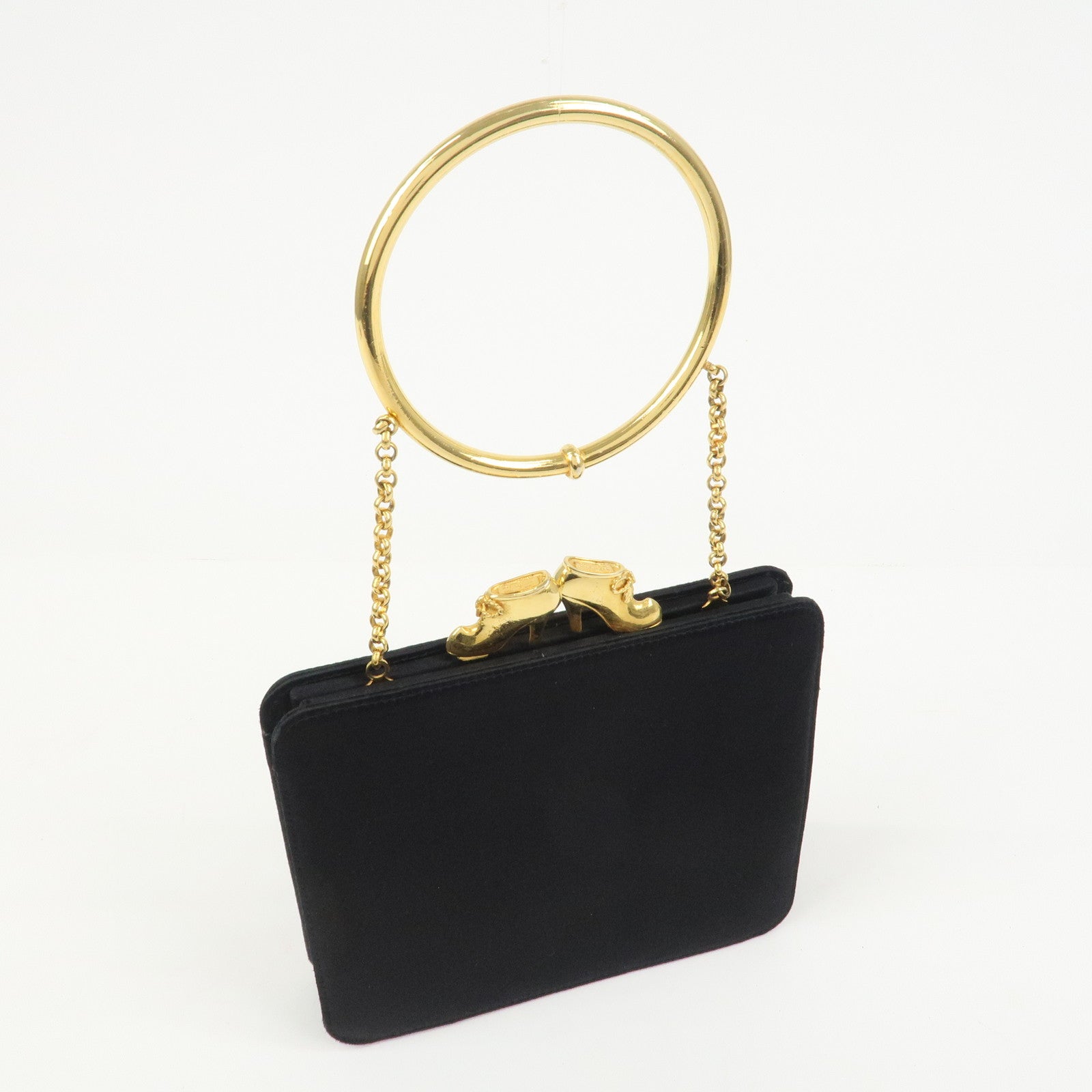 Ferragamo Boots Motif Kiss Lock Hand Bag Black