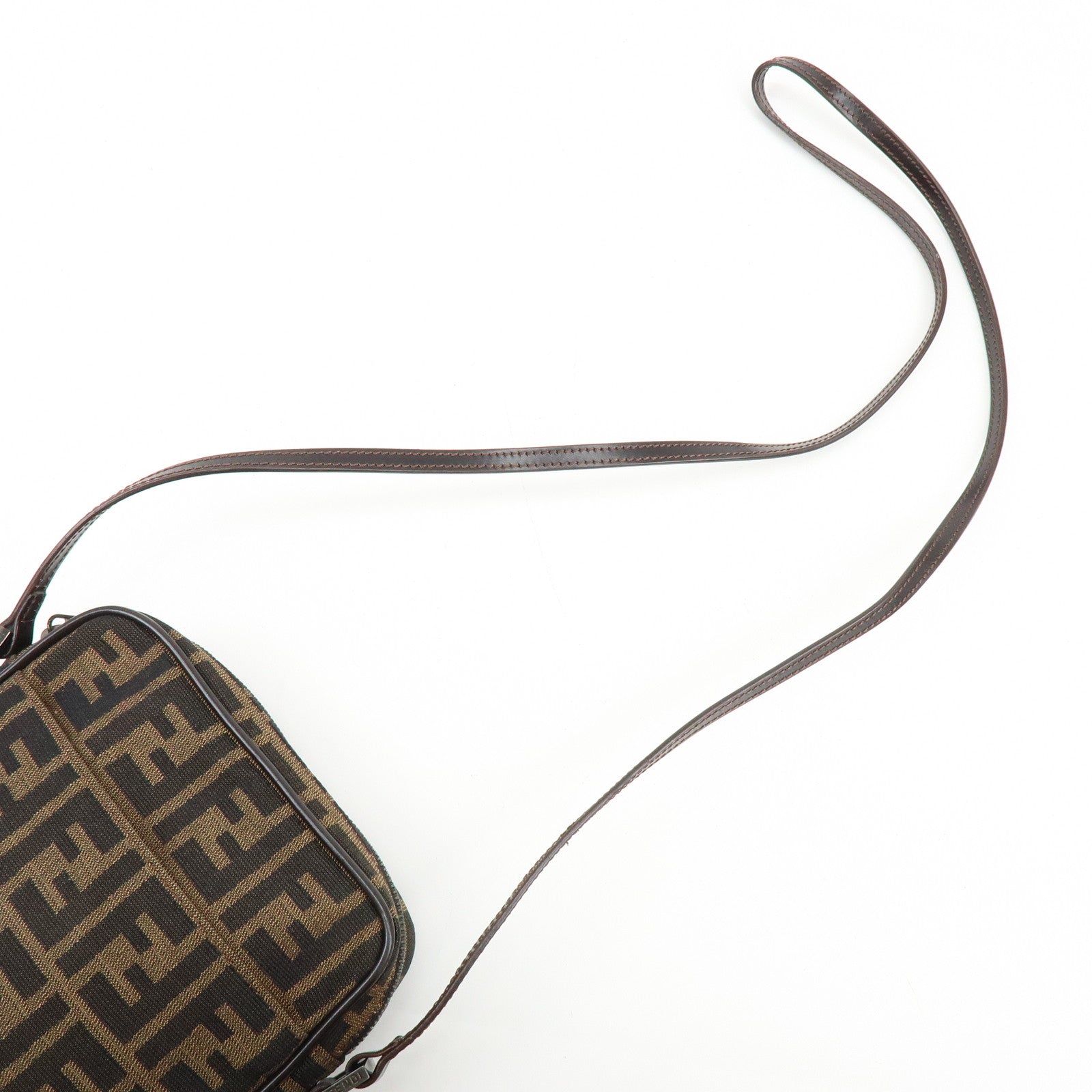 FENDI Zucca Canvas Leather Shoulder Bag Crossbody Bag Brown 8BT053