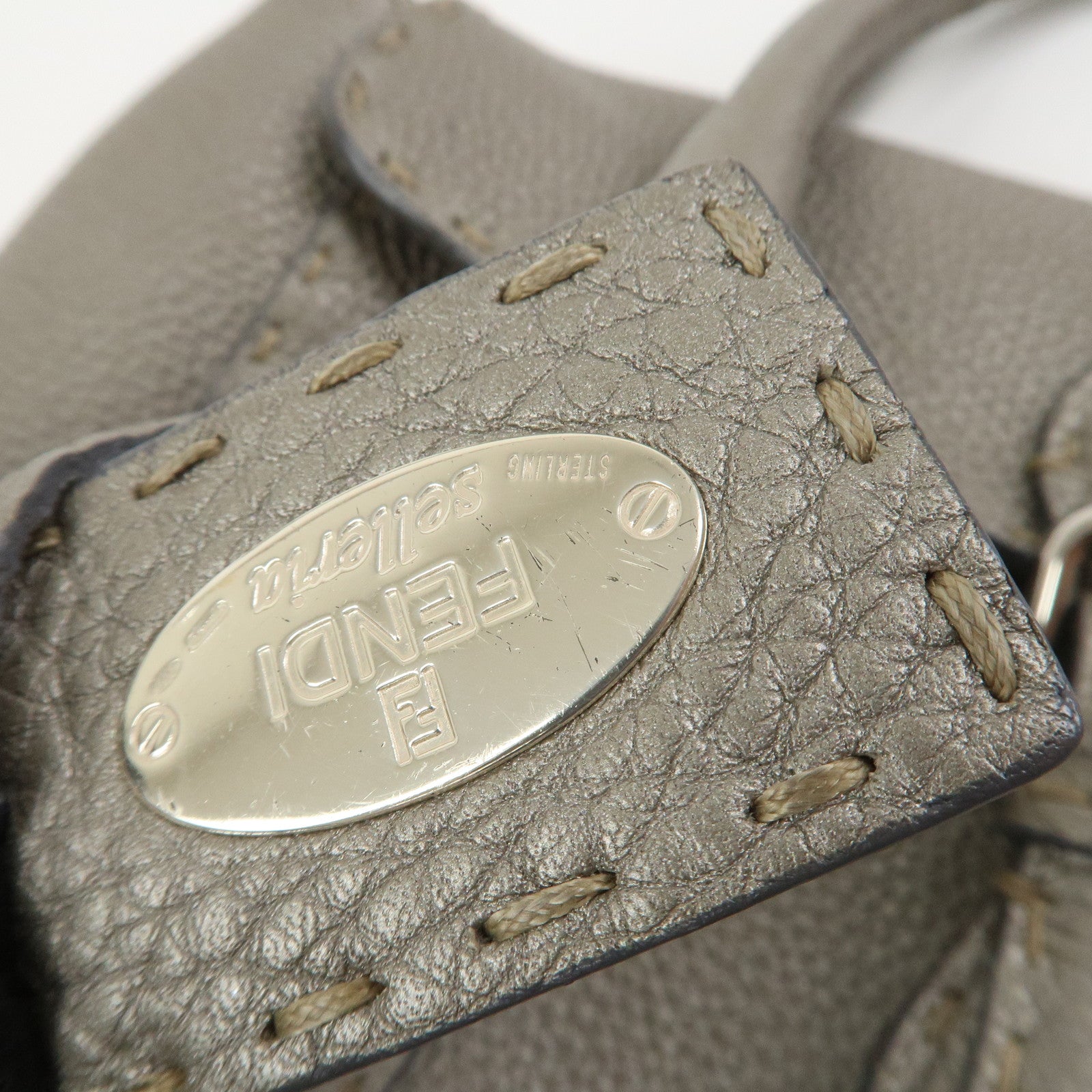 FENDI Seleria Leather Mini Linda Hand Bag Gray 8BR486