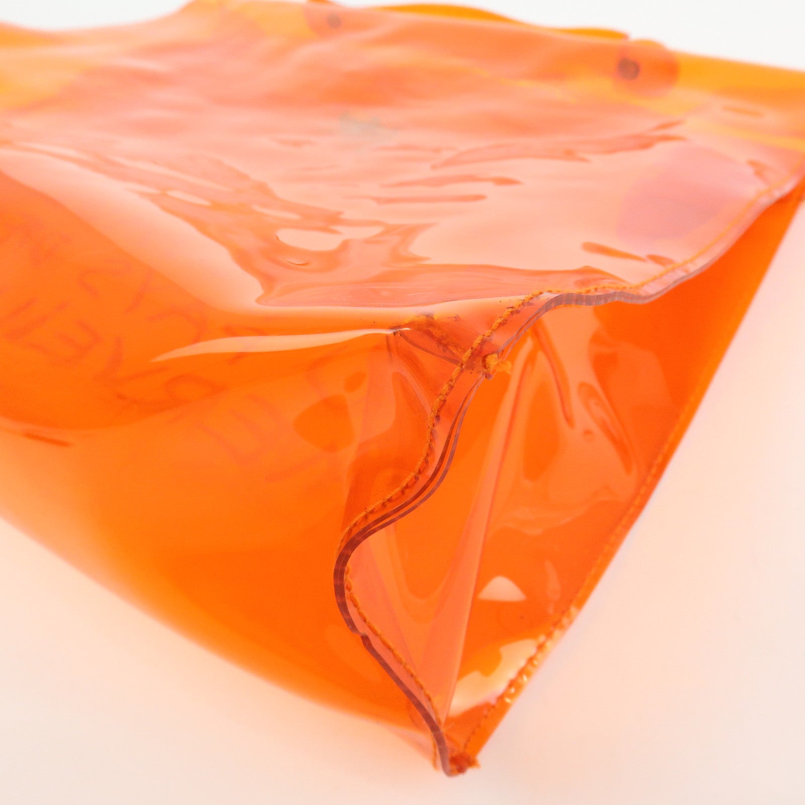 HERMES Kelly Vinyl Hand Bag Clear Transparent Orange