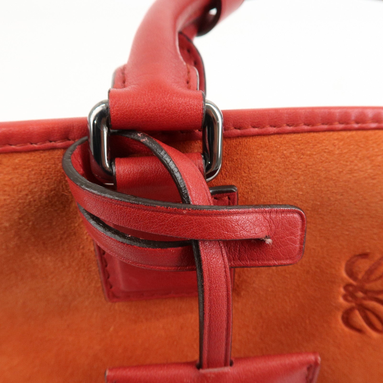 LOEWE Anagram Leather Suede Amazona 28 Hand Bag Orange Red