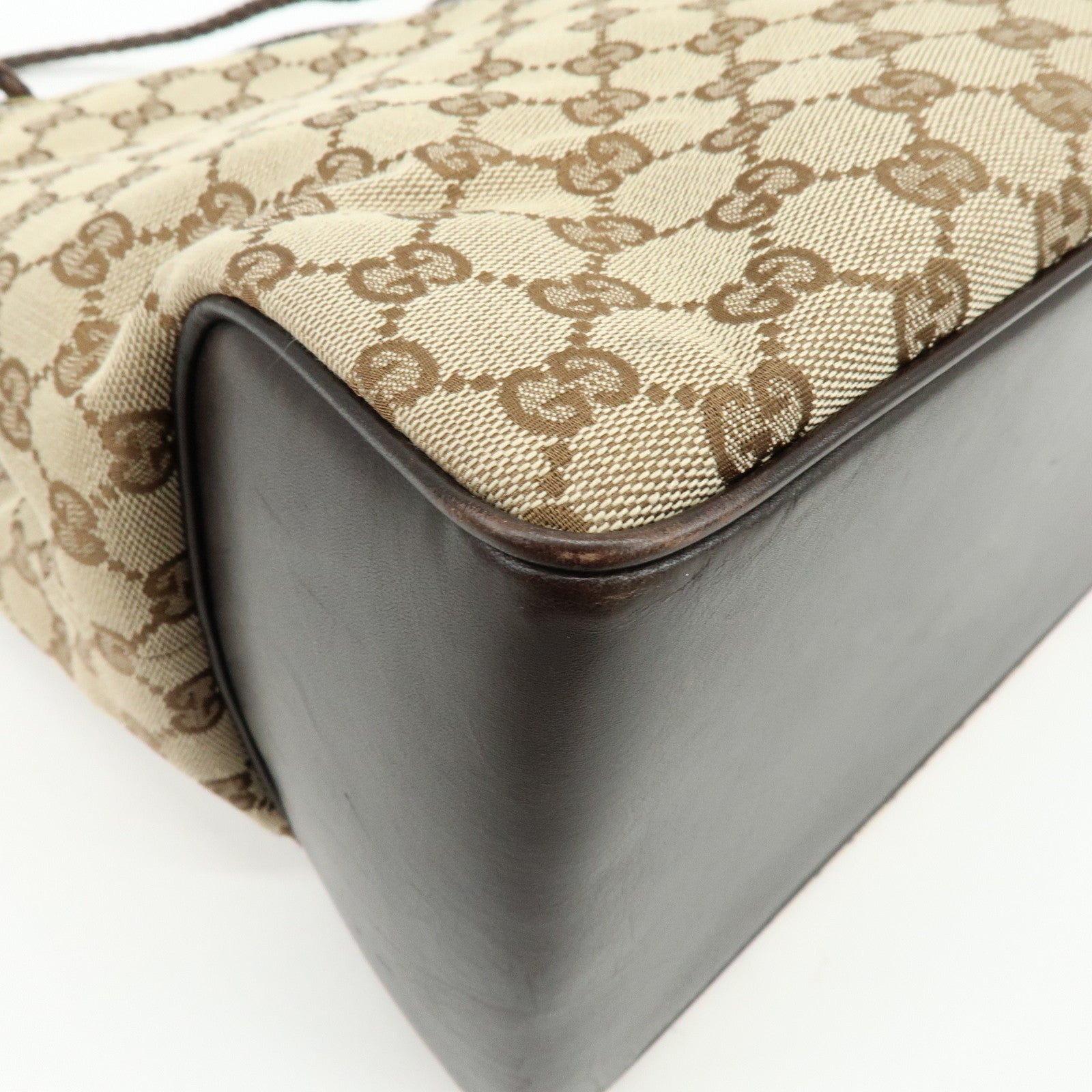 GUCCI GG Canvas Leather Tote Bag Shoulder Bag Brown 109141
