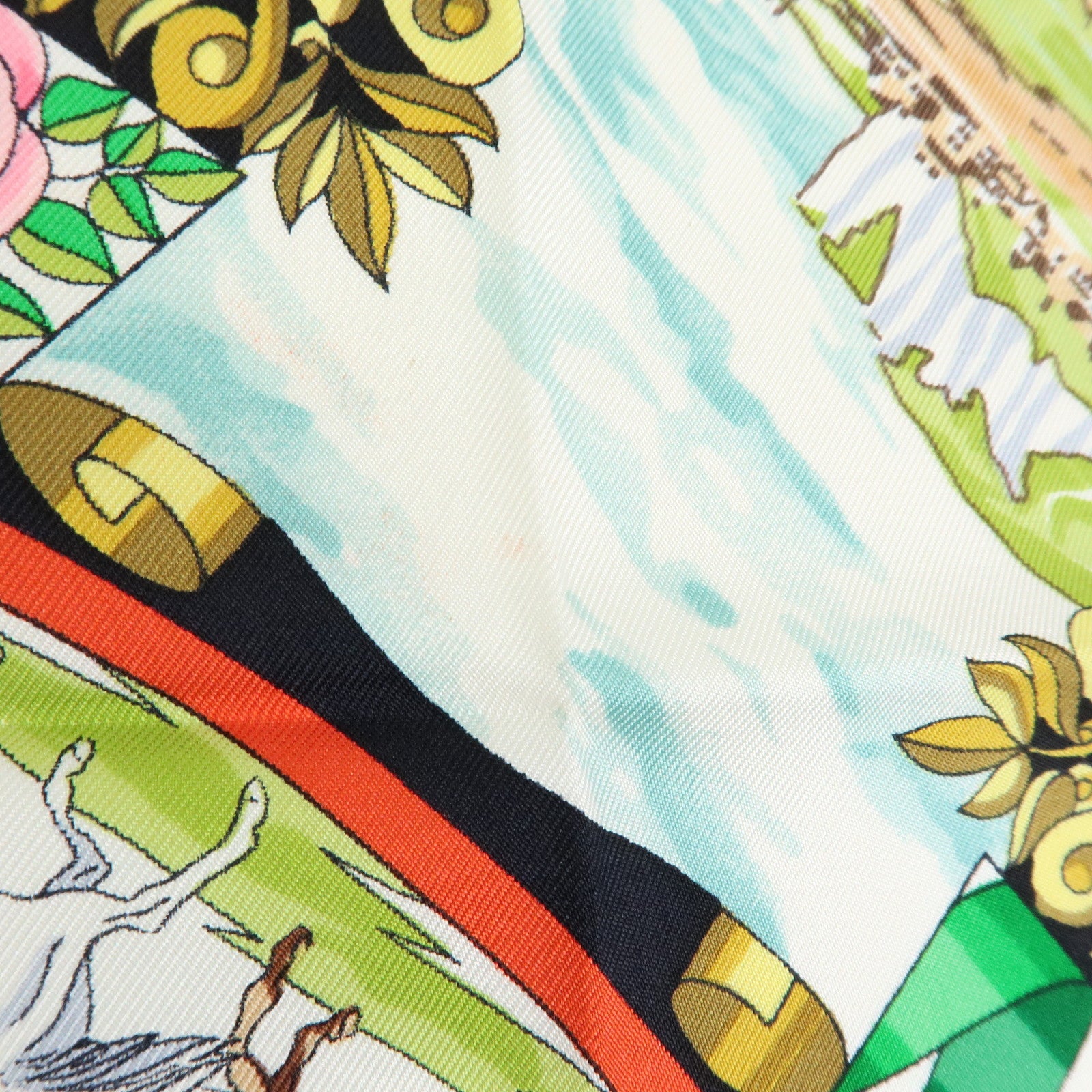 HERMES Carre 90 Silk100% Scarf L'Entente Cordiale Black White Green