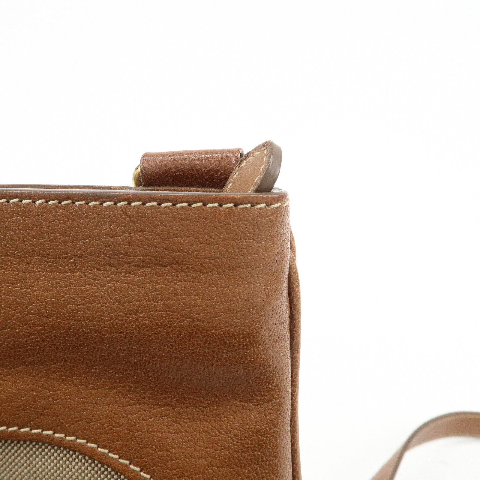 PRADA Logo Jacquard Leather Shoulder Bag Crossbody Bag Beige Brown