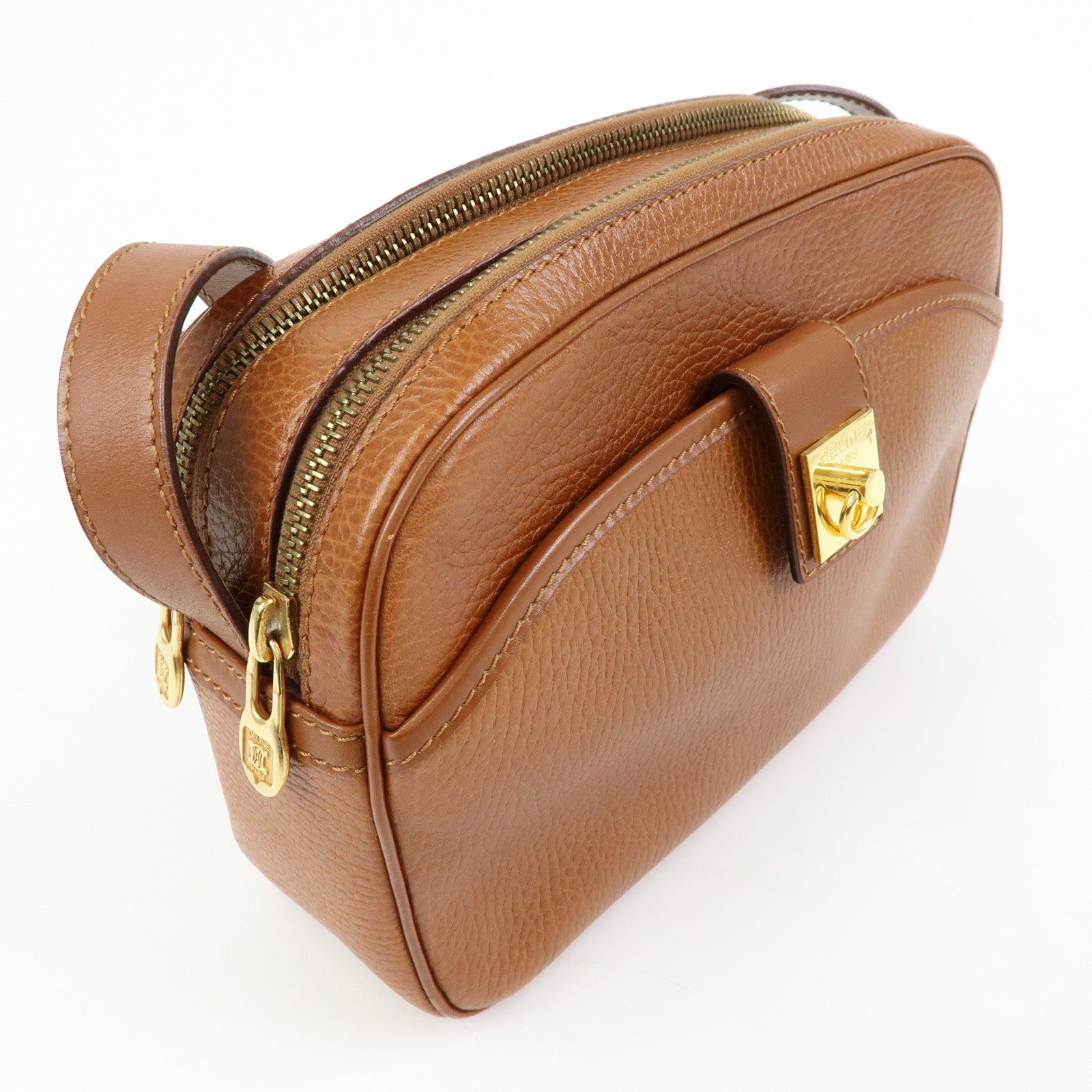 CELINE Leather Shoulder Bag Crossbody Bag Brown