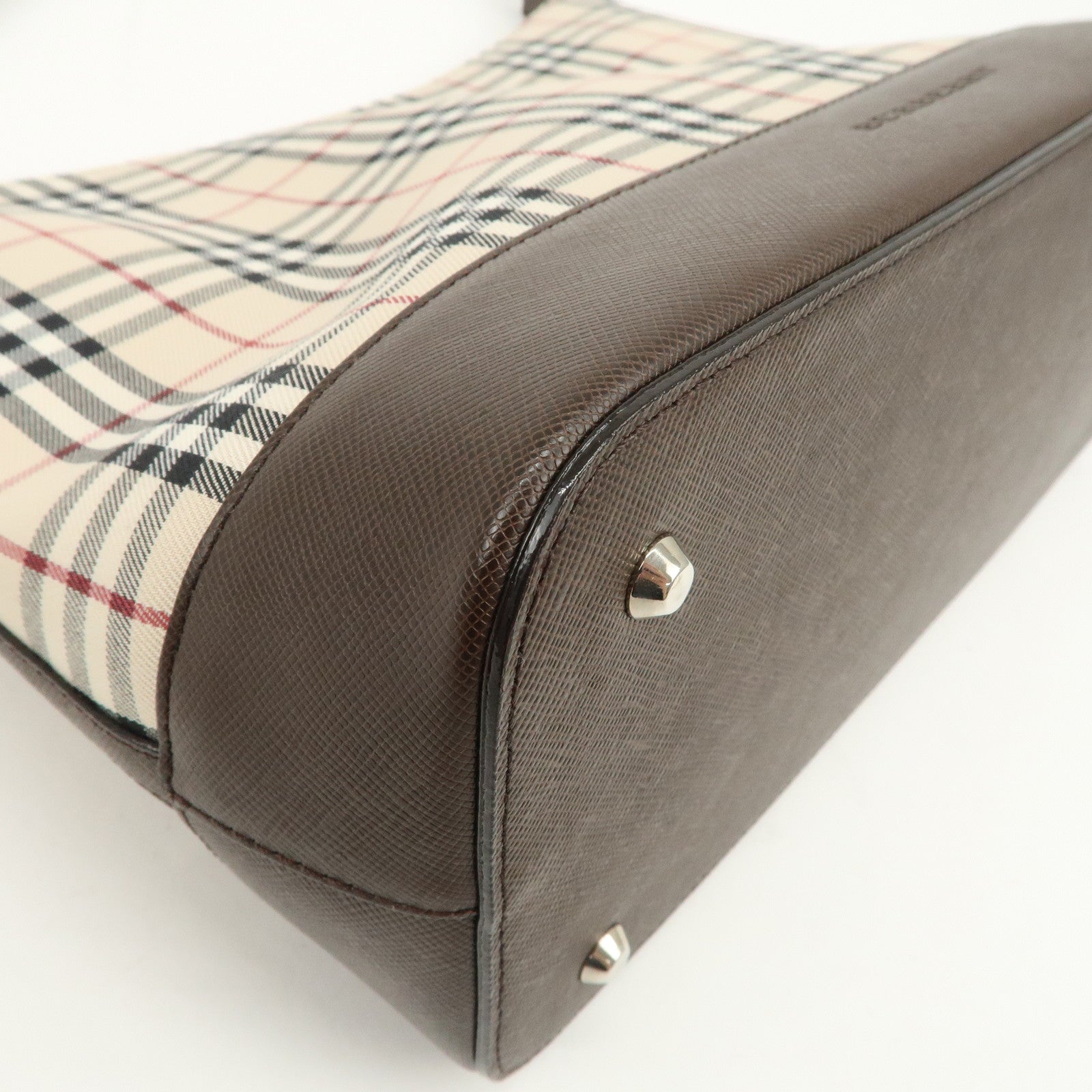 BURBERRY Nova Plaid Canvas Leather Shoulder Bag Hand Bag Beige