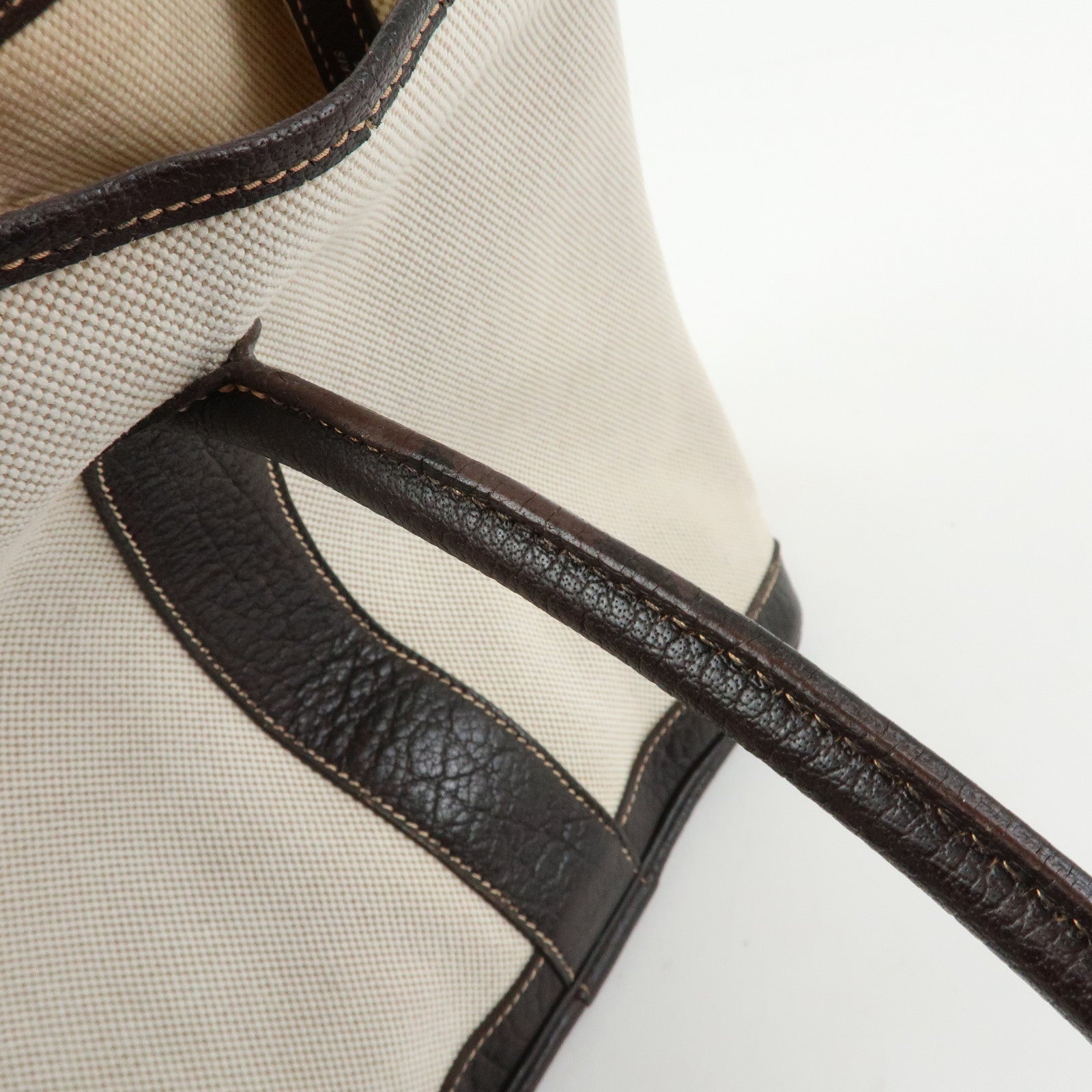 HERMES Canvas Leather Garden Party PM 笆。I Stamped Tote Bag Beige