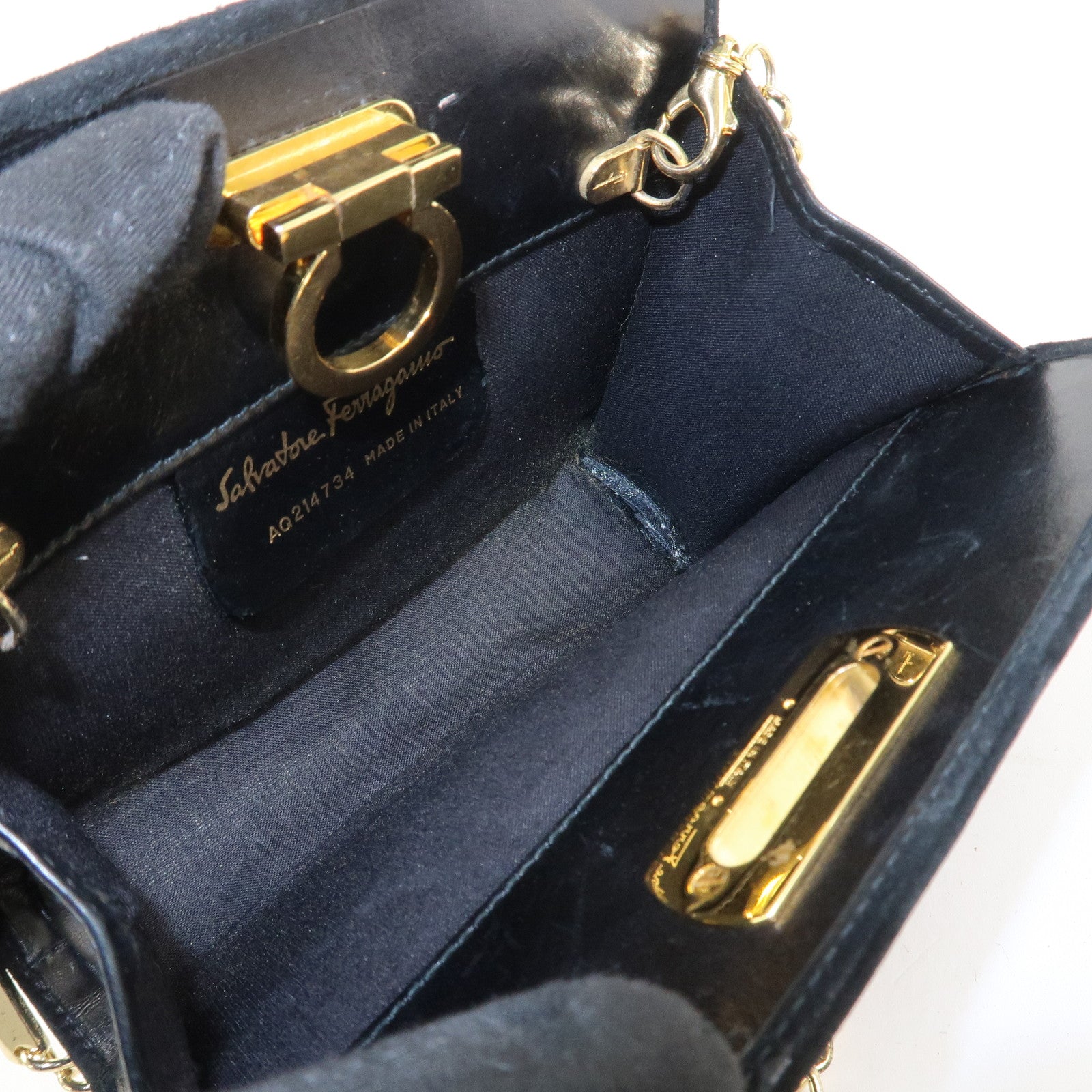 Ferragamo Gancini Suede Leather Chain Shoulder Bag Black