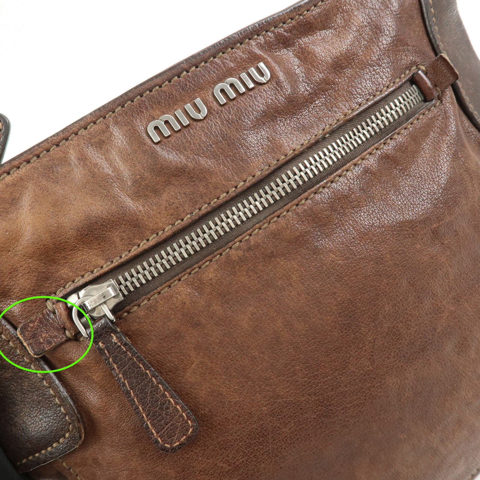 MIU MIU Logo Leather Shoulder Bag Crossbody Bag Brown