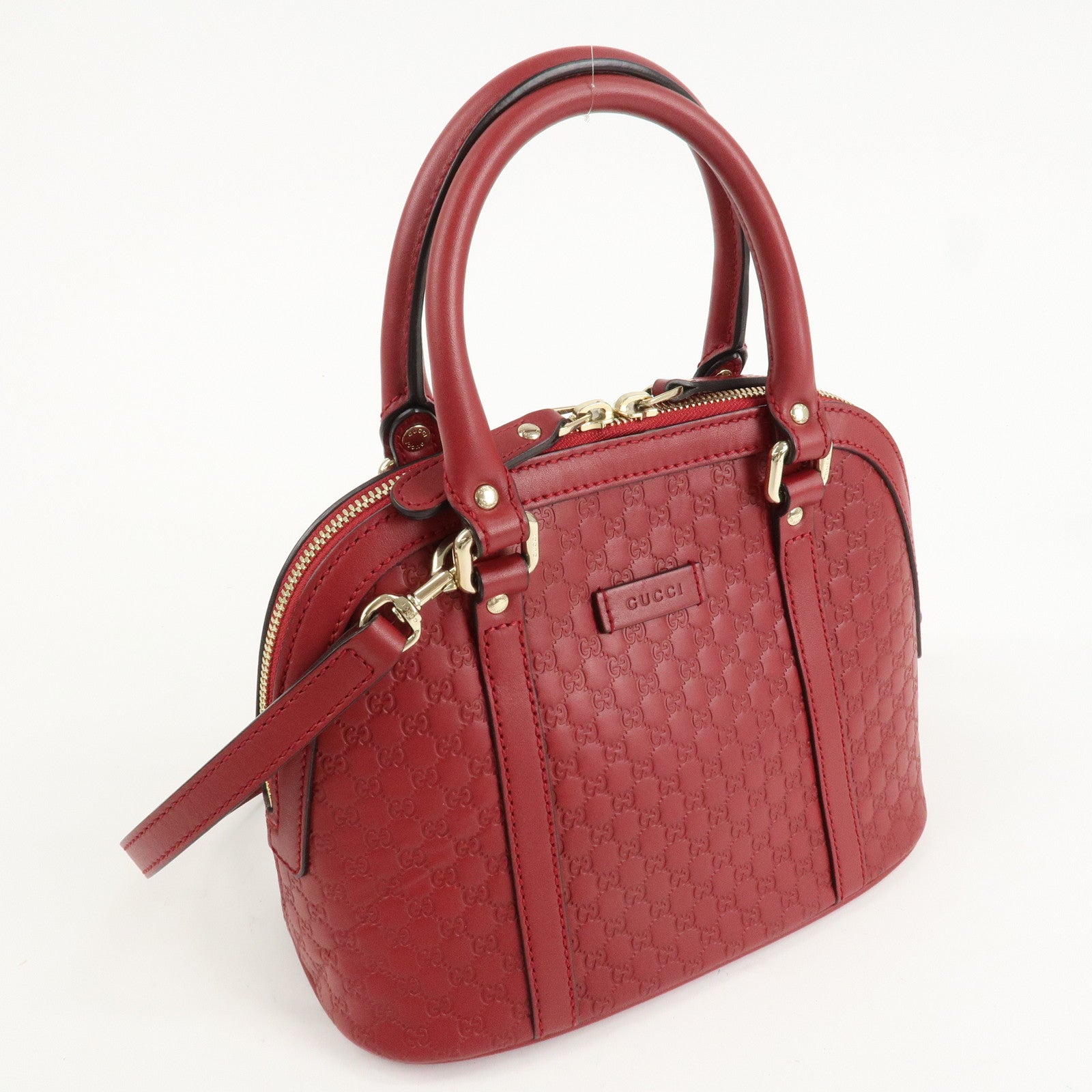 GUCCI Micro Guccissima 2Way Hand Shoulder Bag Castilian Red 449654 Used