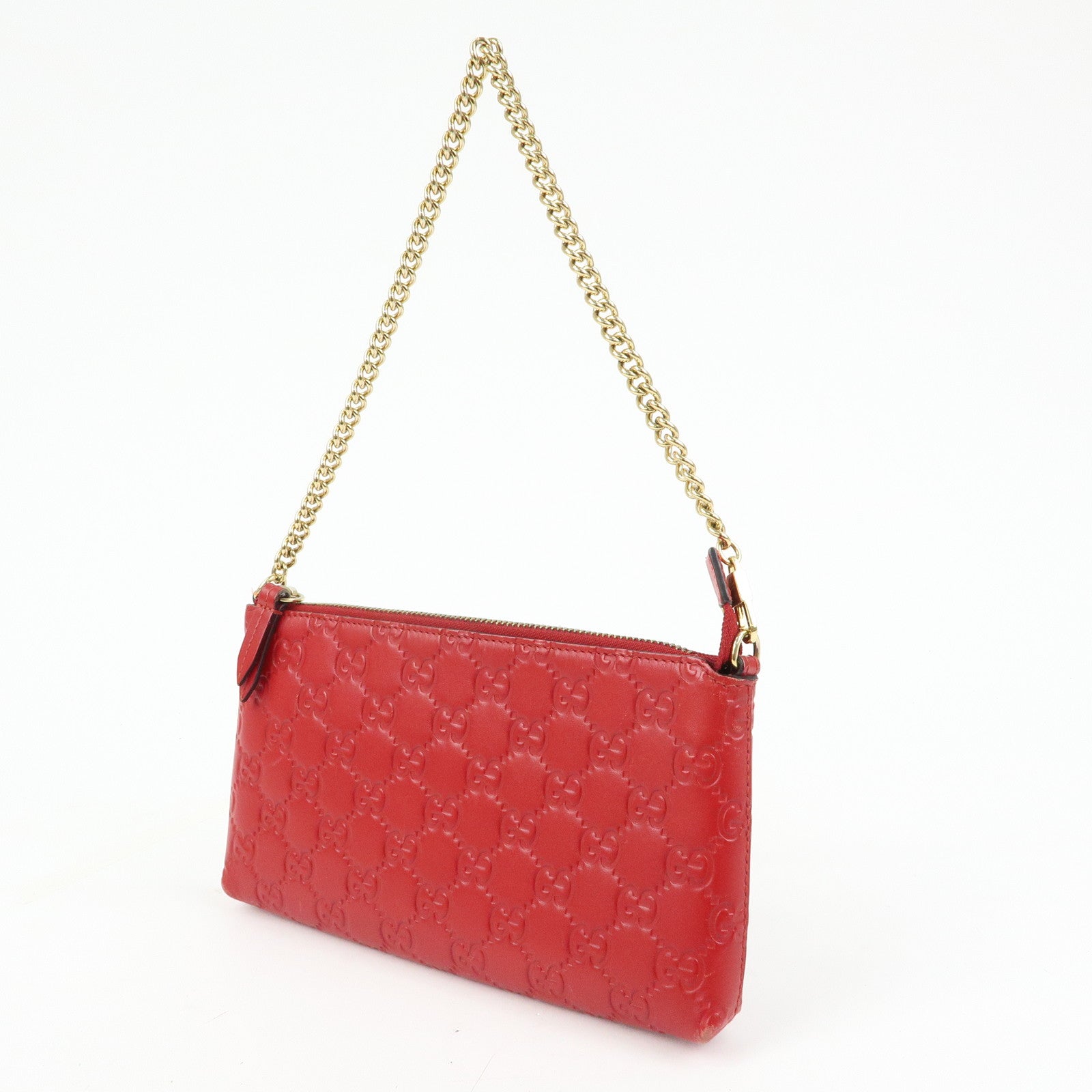 GUCCI Guccissima Leather Chain Shoulder Bag Wallet Red 428449