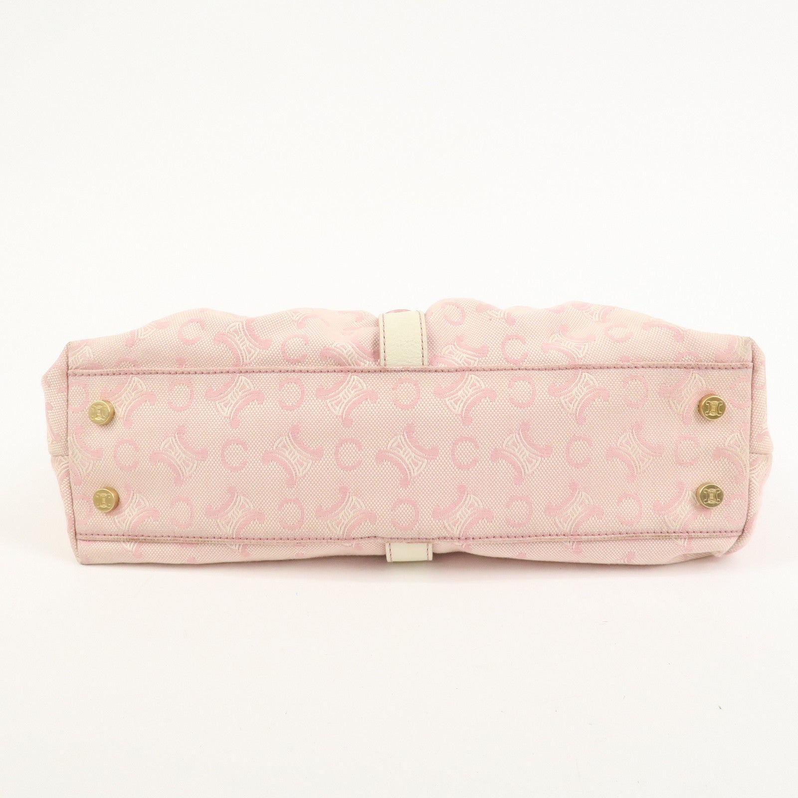 CELINE C Macadam Canvas Leather Tote Bag Shoulder Bag Pink Ivory