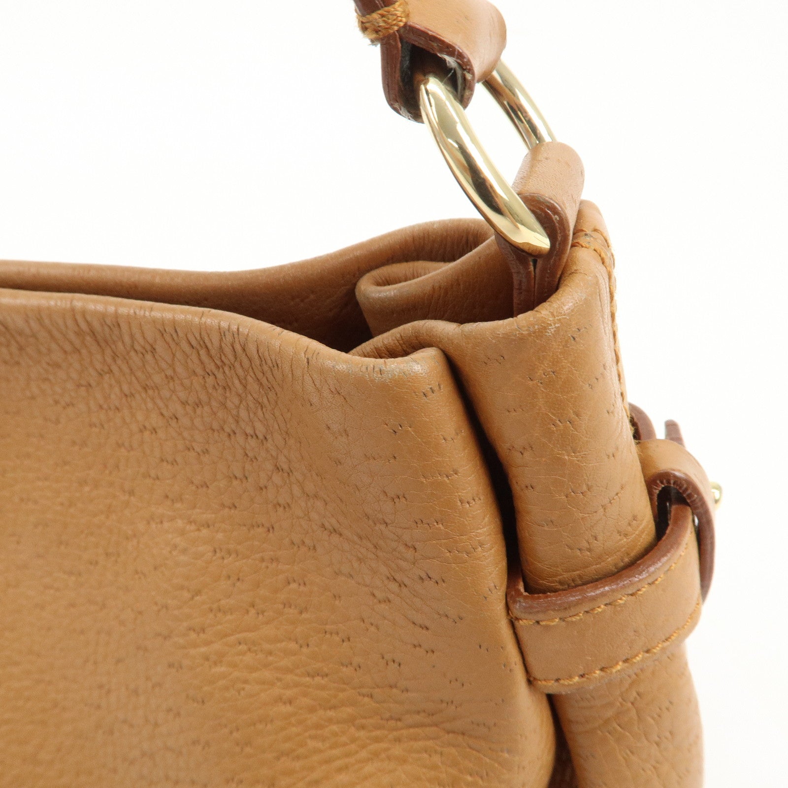 Ferragamo Gancini Leather Shoulder Bag Hand Bag Brown Gold