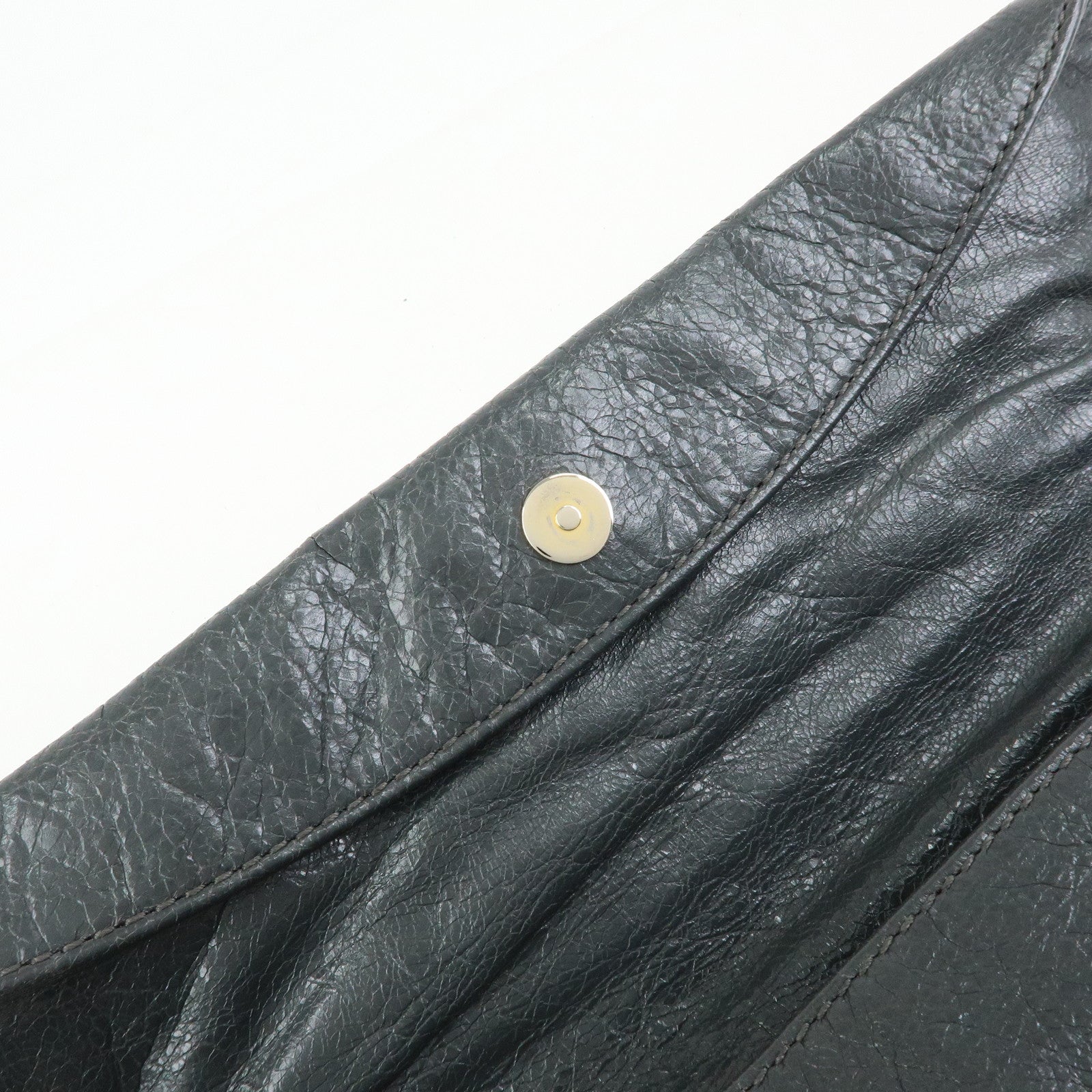 BALENCIAGA Leather Giant Envelope Clutch Shoulder Bag Grey 327079