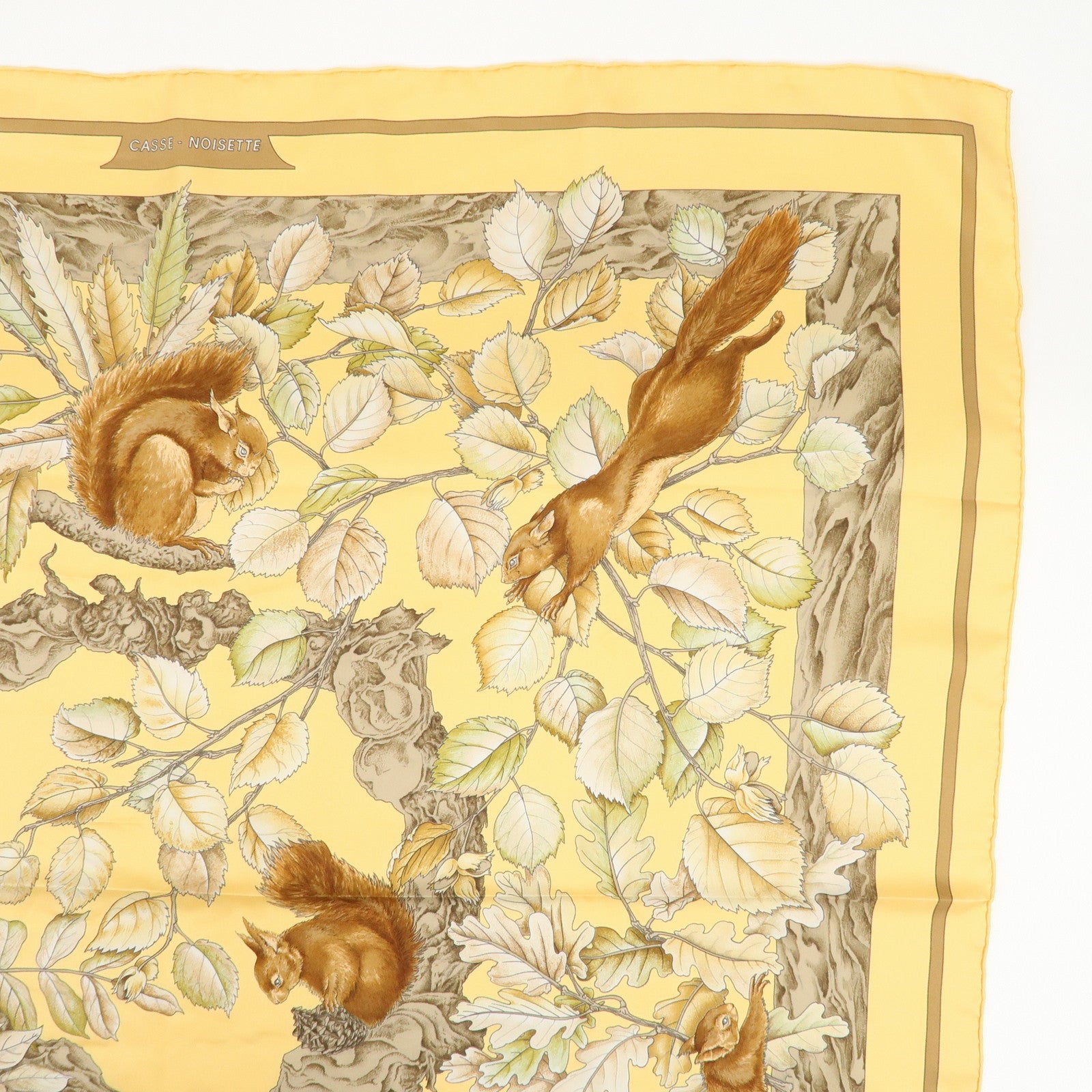 HERMES Carre 90 Silk 100% Scarf CASSE NOISETTE Orange Brown