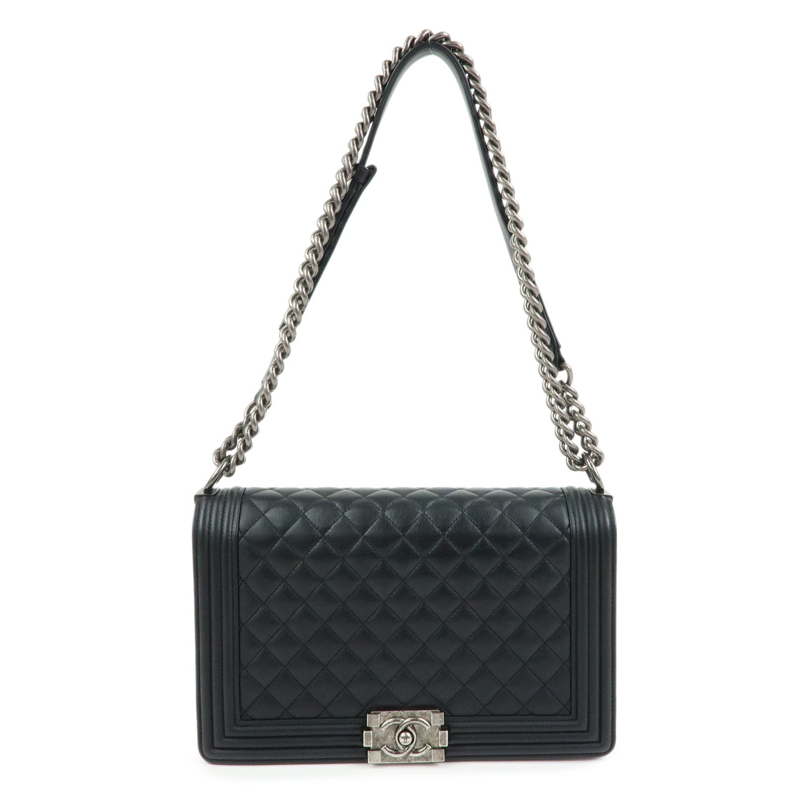 CHANEL Boy CHANEL Lamb Skin Chain Shoulder Bag Crossbody Bag Black