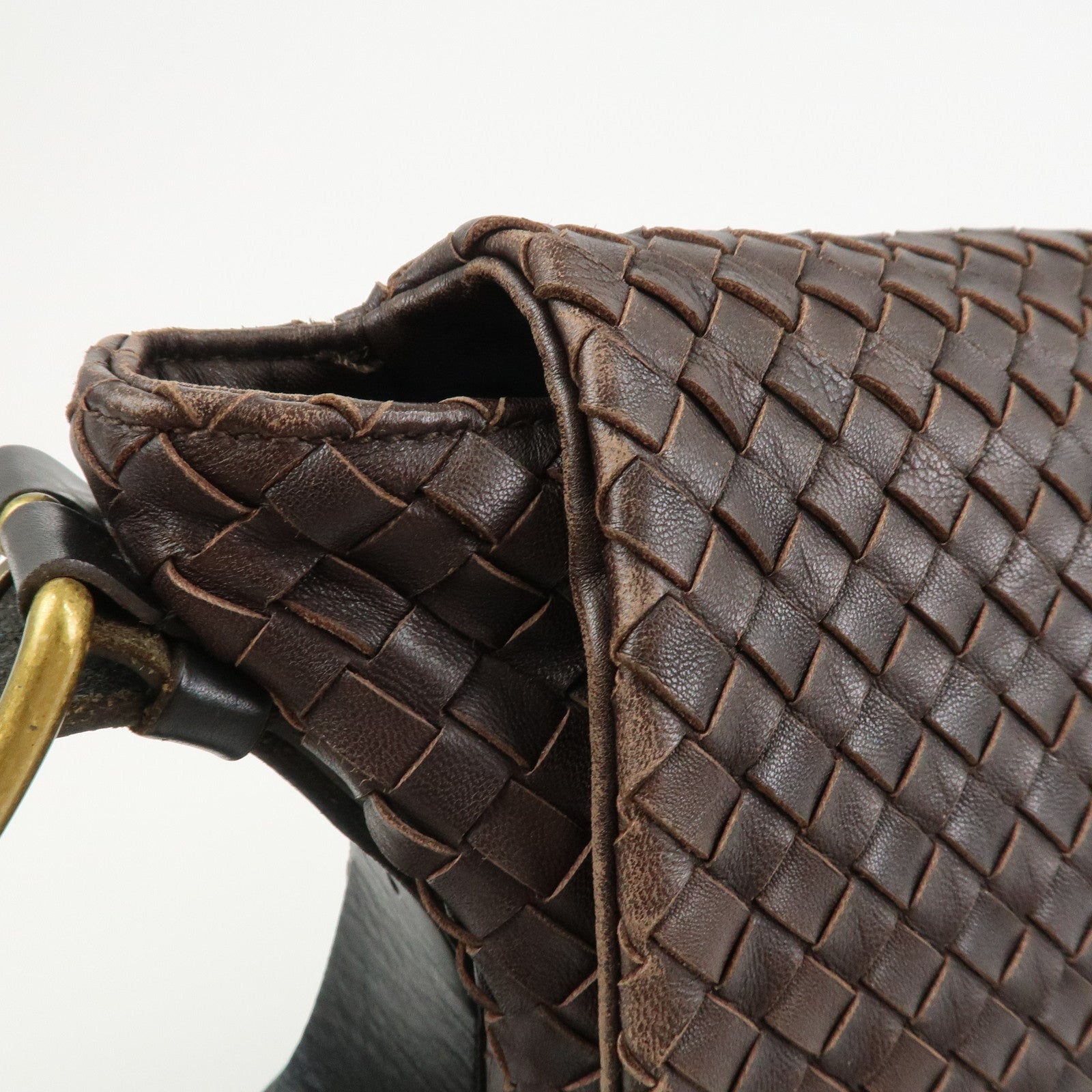BOTTEGA VENETA Intrecciato Leather Shoulder Bag Crossbody Bag Brown