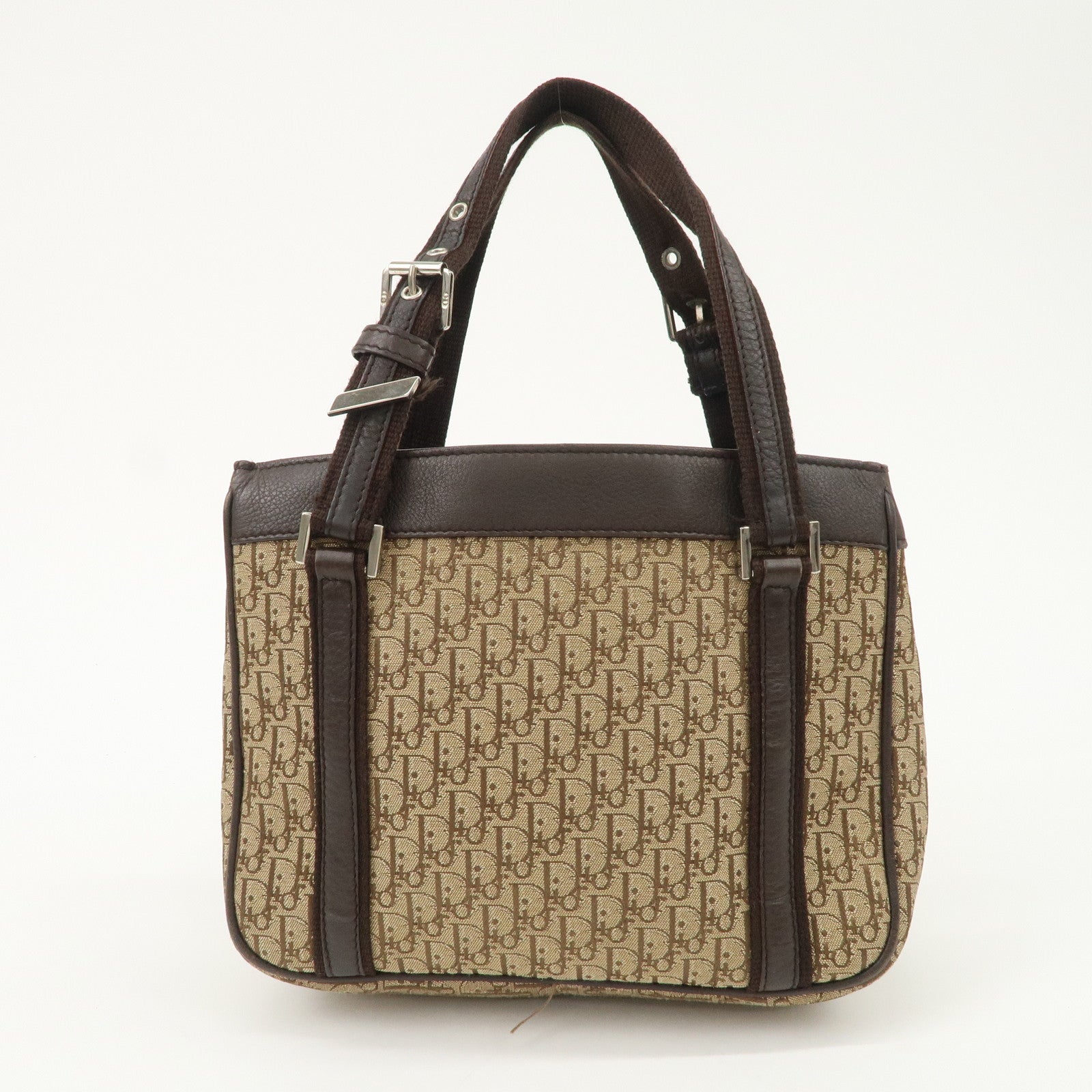 Christian Dior Trotter Leather Canvas Hand Bag Brown Used