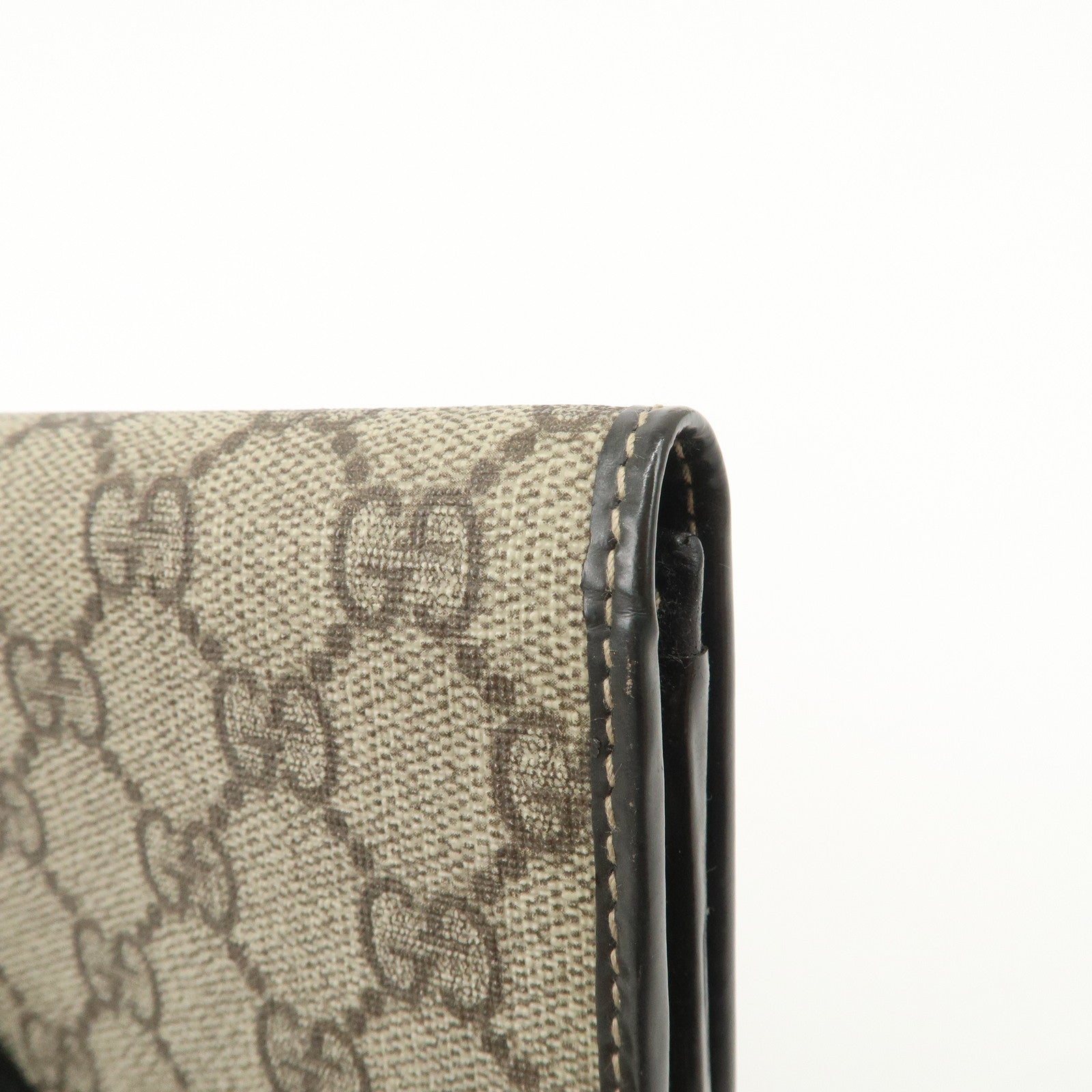 GUCCI GG Supreme Leather Flap Long Wallet Beige Brown 203573 Used