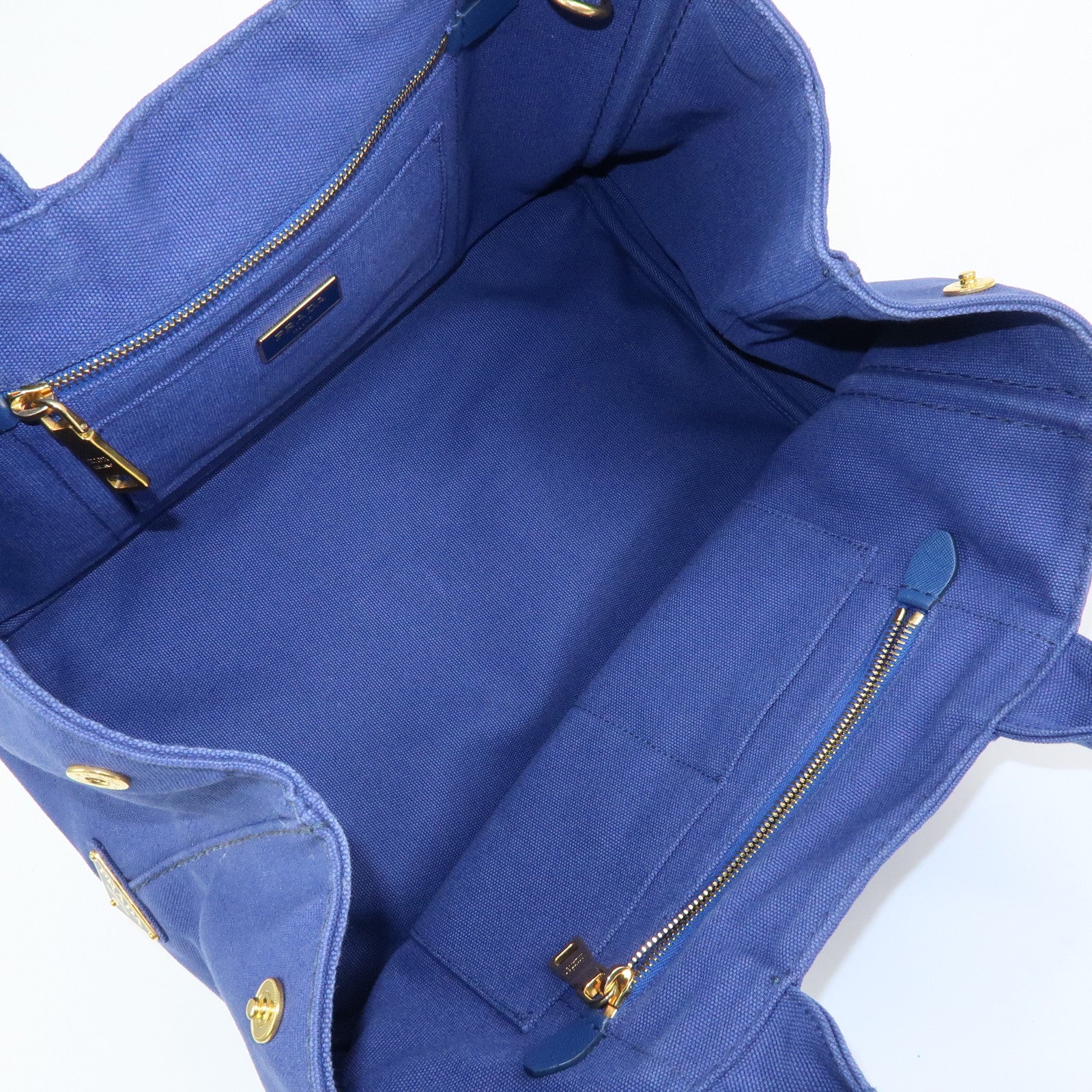 PRADA Triangle Logo Canapa 2Way Tote Bag Hand Bag Blue BN2642