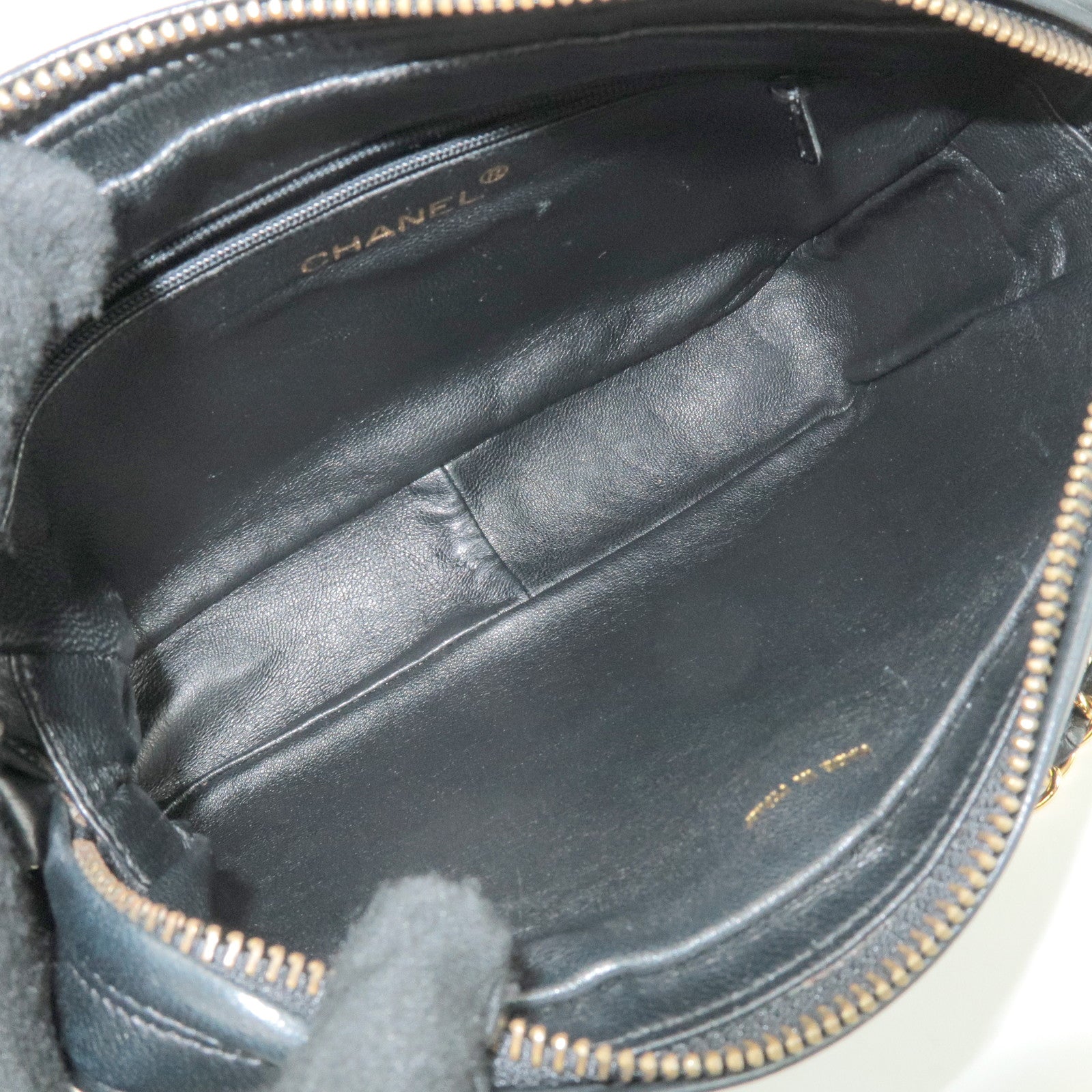 CHANEL COCO Mark Lamb Skin Chain Shoulder Bag Tassel Charm Black