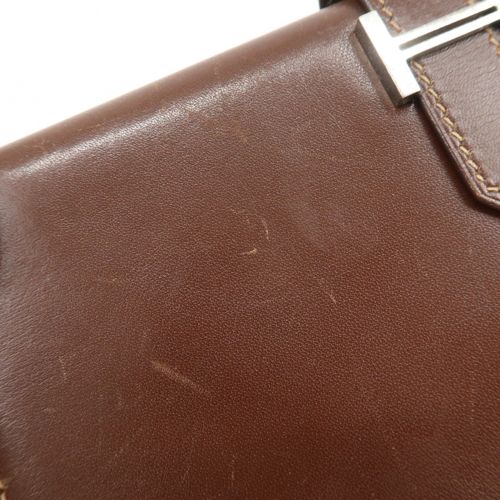 HERMES Béarn Classic Leather Long Wallet F Stamped Brown