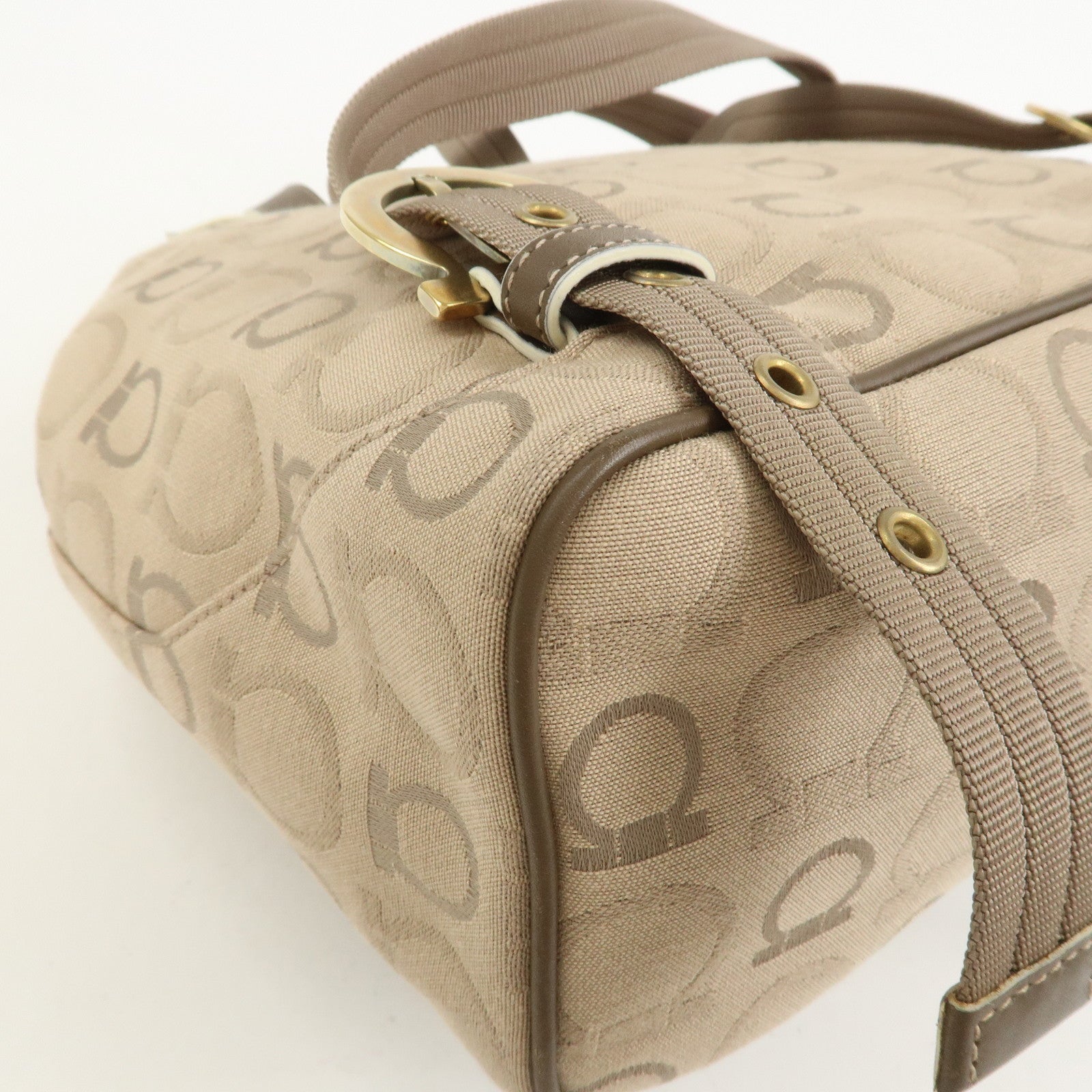 Ferragamo Gancini Canvas Leather Backpack Rucksuck Beige