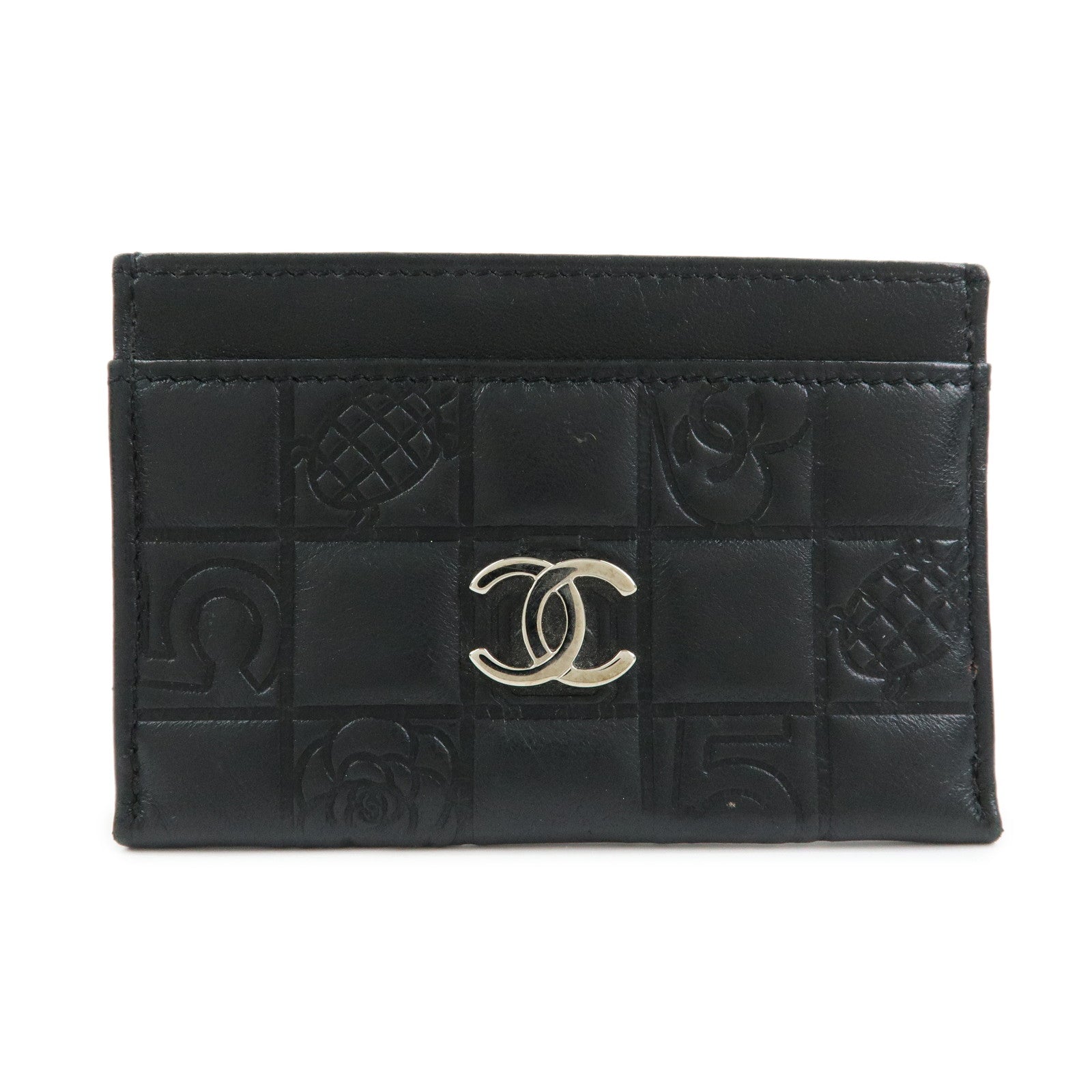 CHANEL Icon Line Lamb Skin Card Case Fragment Case Black A24211
