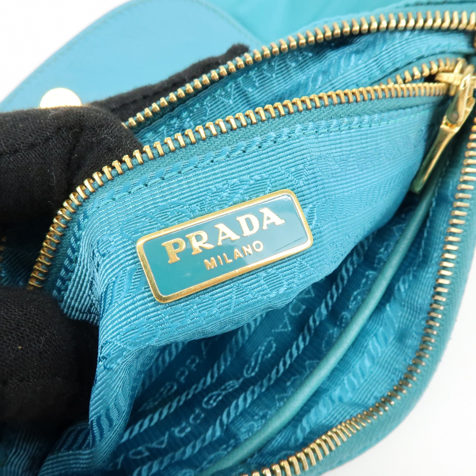 PRADA Triangle Logo Nylon Saffiano Leather Shoulder Bag Blue