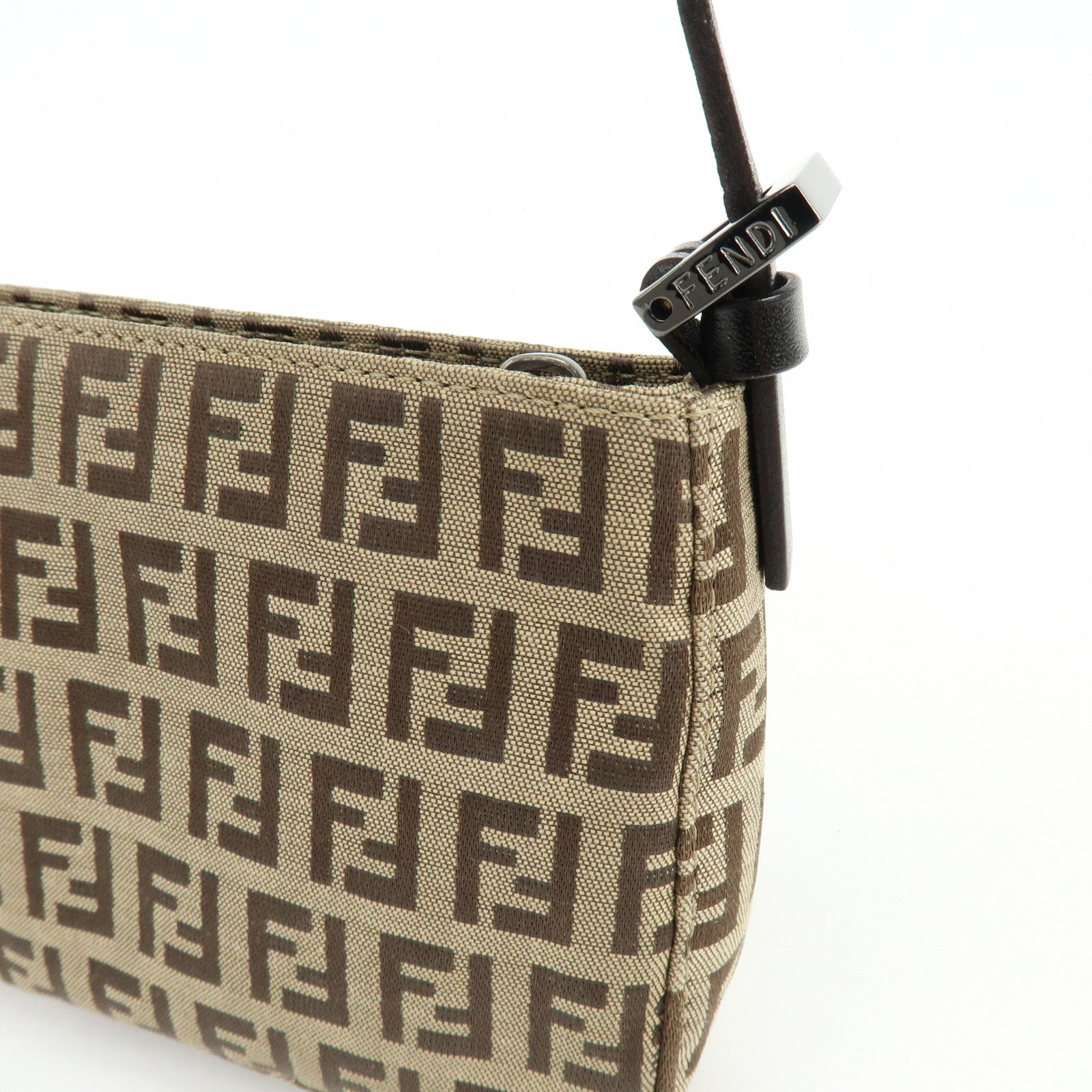 FENDI Zucchino Canvas Leather Hand Bag Brown Beige 8BR041