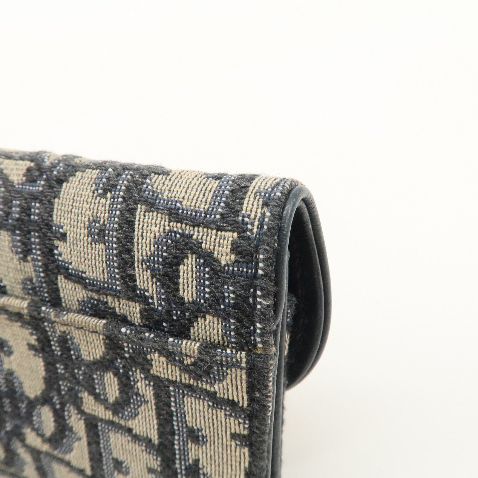 Christian Dior Oblique Canvas Leather Saddle Card Case Beige Navy Used