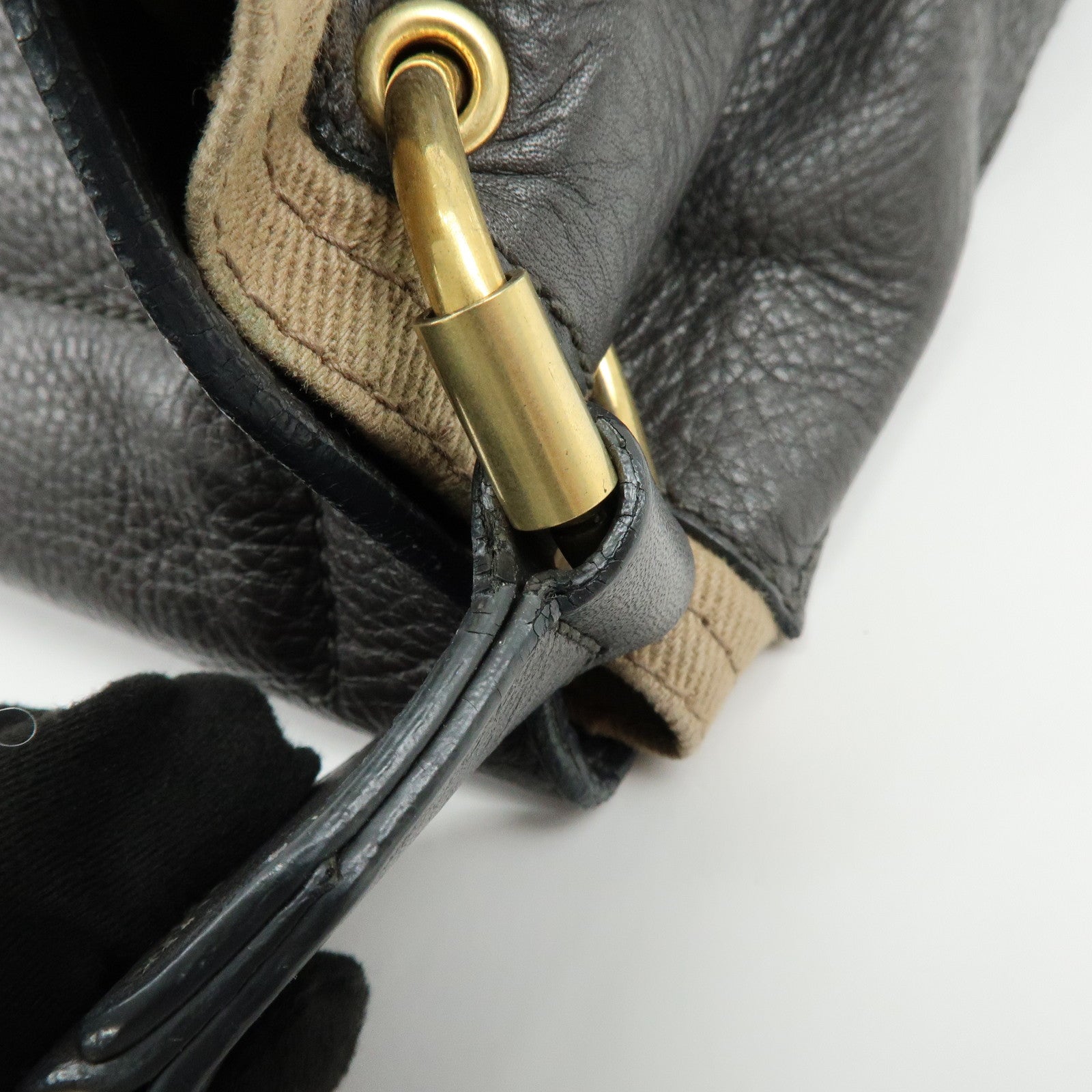 SAINT LAURENT PARIS Muse Leather Canvas Shoulder Bag Dark Brown