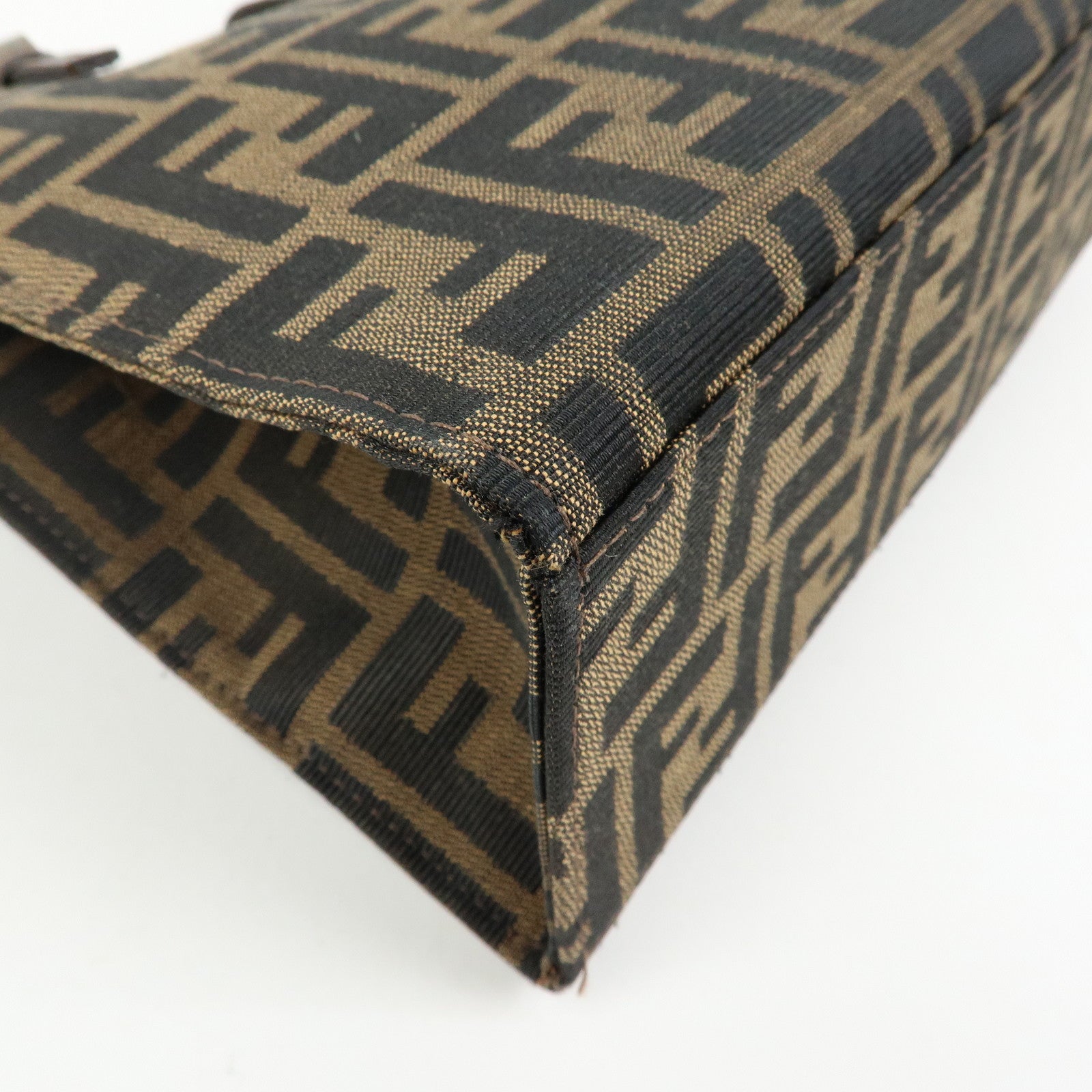 FENDI Zucca Canvas Leather Handbag Shoulder Bag Brown Black