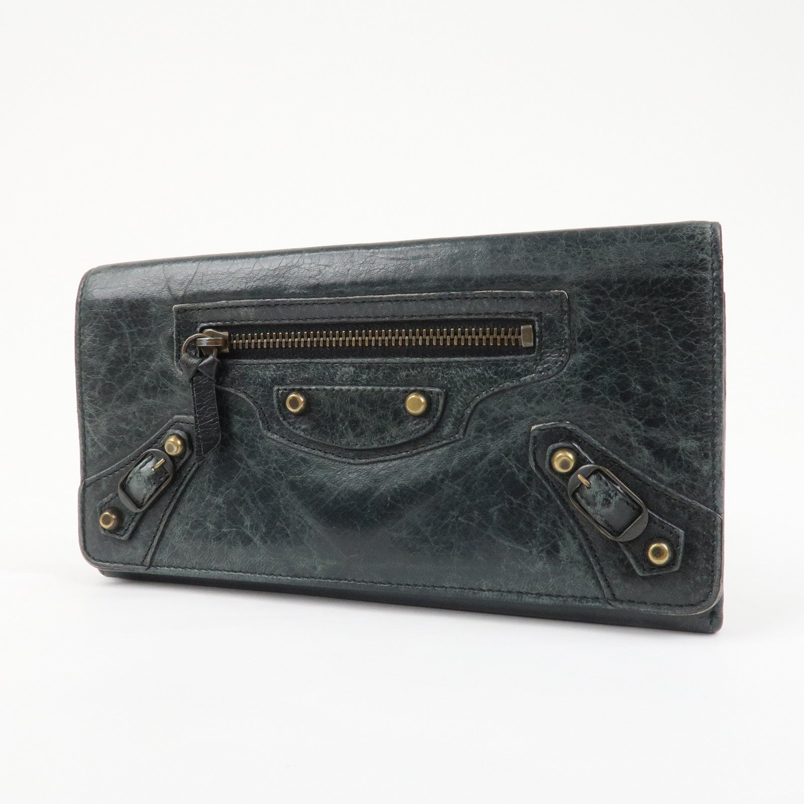 BALENCIAGA Logo Leather Bi-Fold Long Wallet Black
