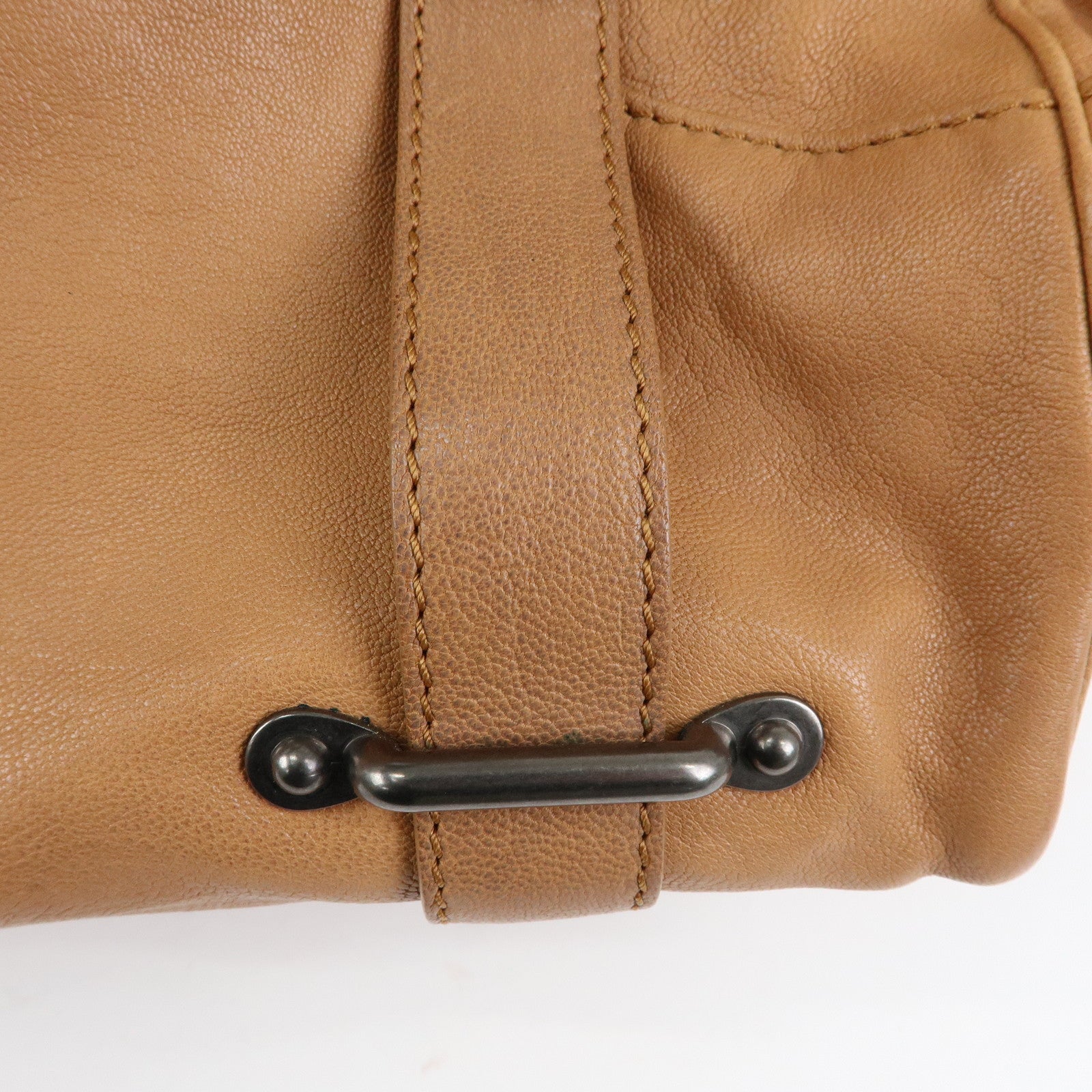 CELINE Logo Leather Hand Bag Boston Bag Hand Bag Brown