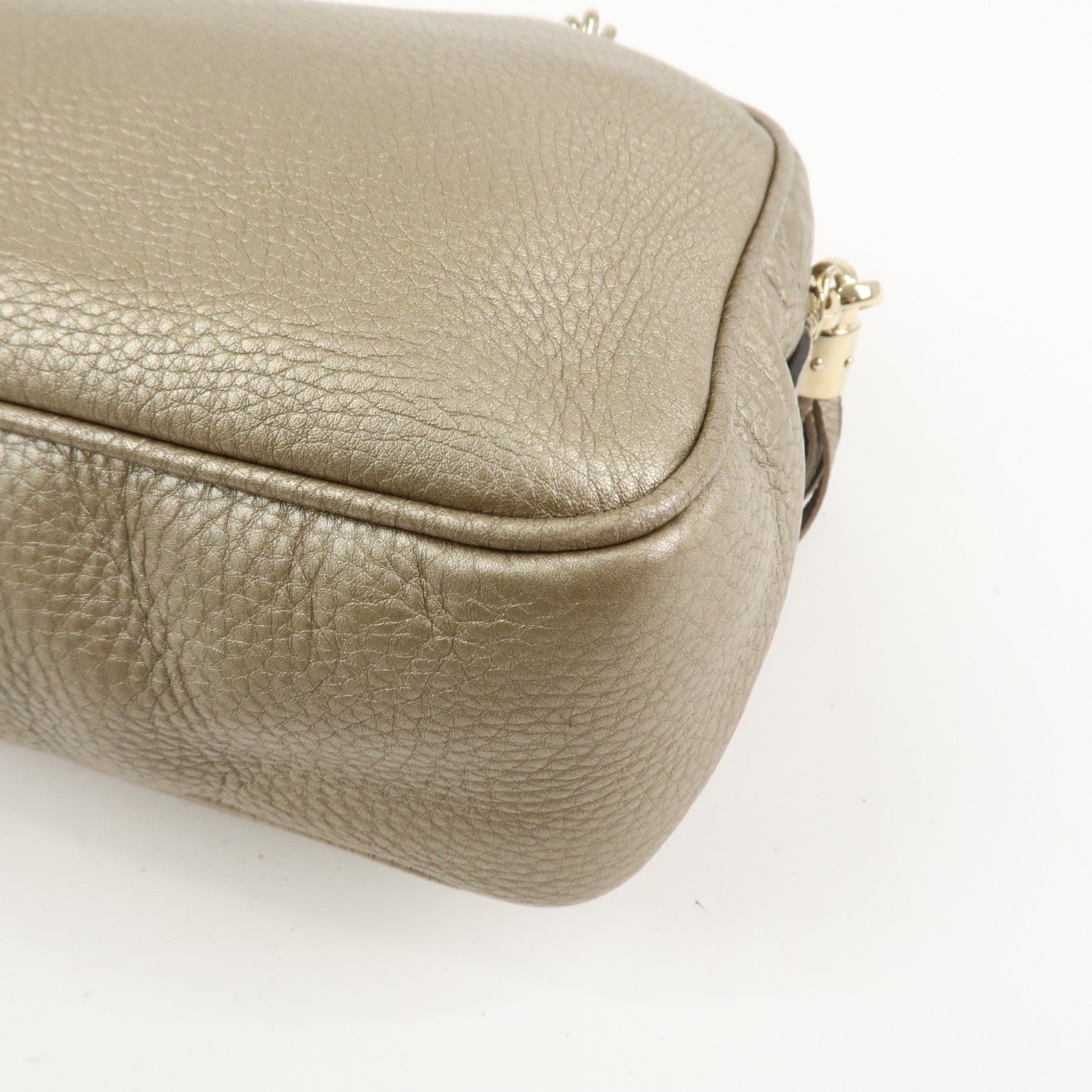 GUCCI SOHO Interlocking G Leather Shoulder Bag Metallic Brown 308983