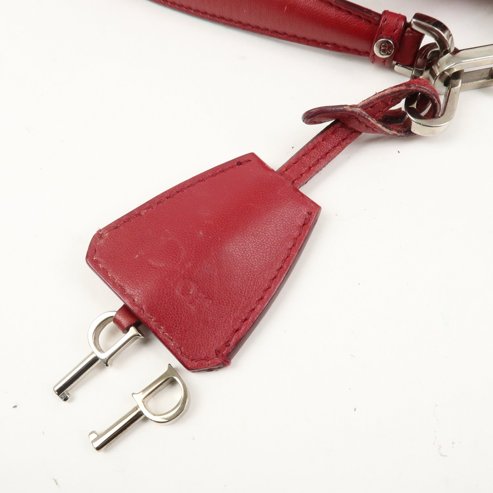 Christian Dior Canage Leather Chain Shoulder Bag Hand Bag Red